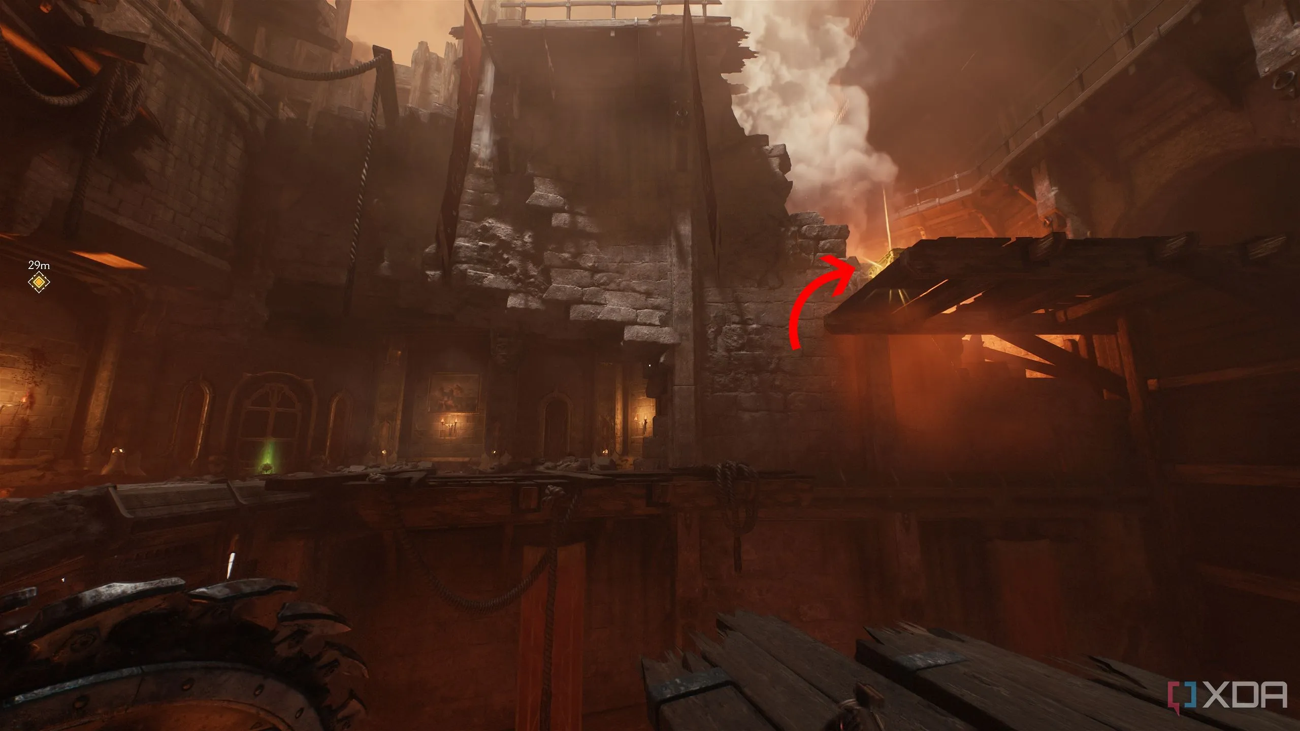 Mũi tên chỉ rương vàng phía trên trong Doom The Dark Ages