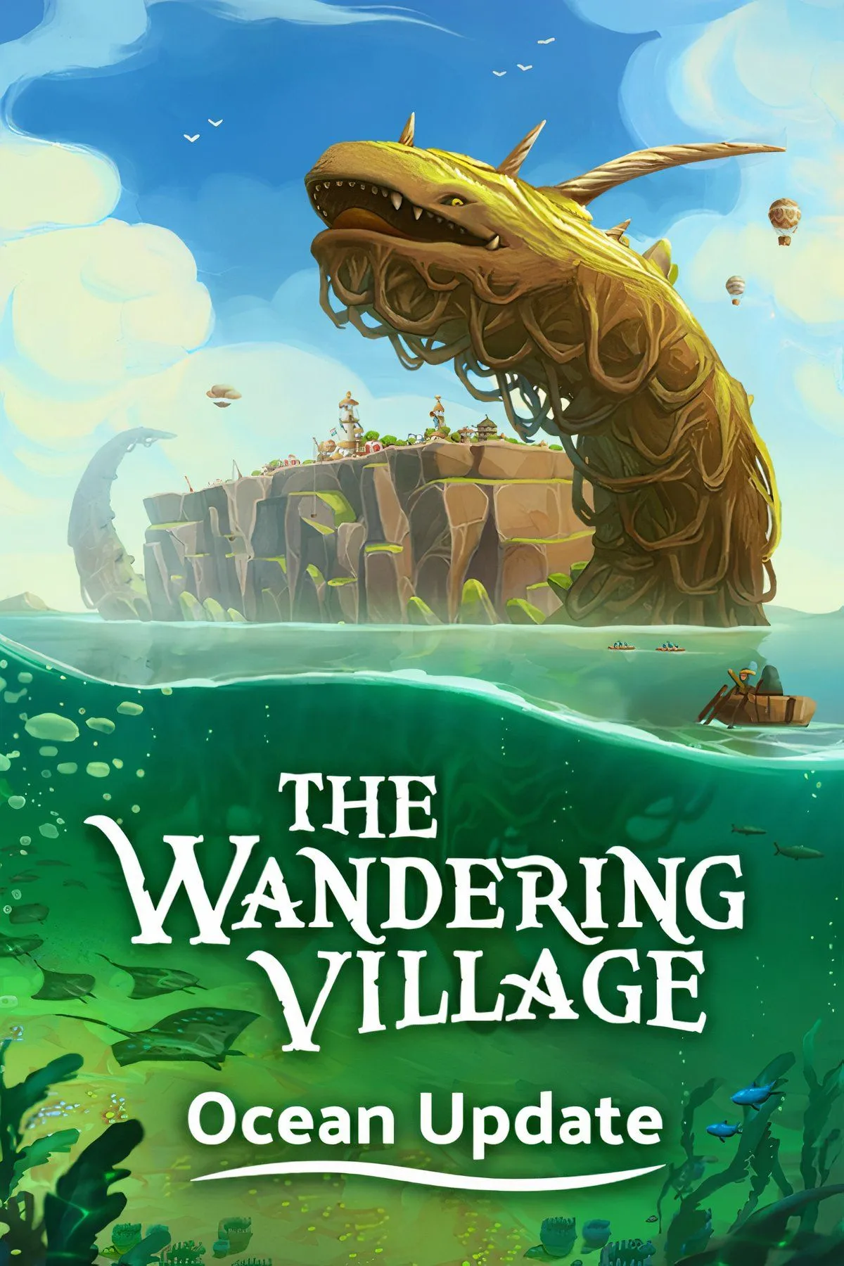 Ngôi làng đang được xây dựng trên lưng sinh vật khổng lồ Onbu trong The Wandering Village
