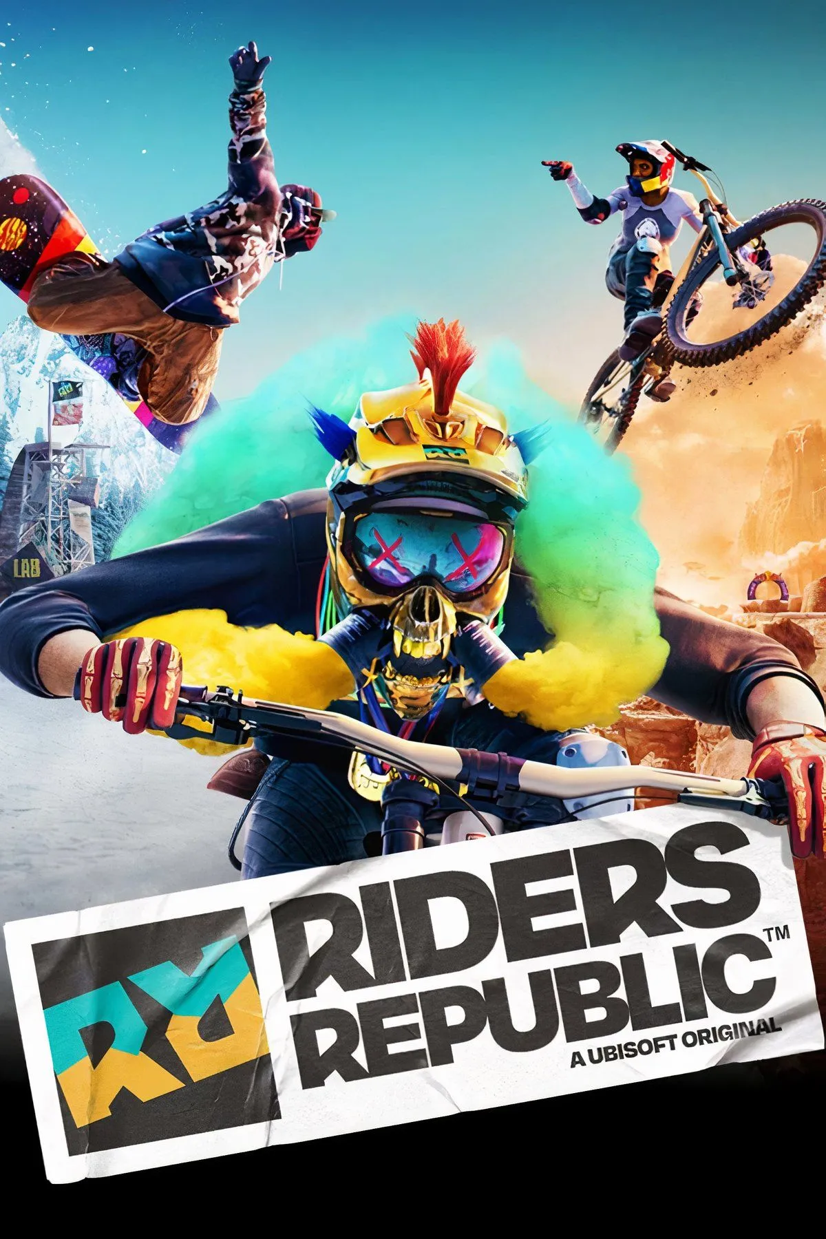 Người chơi đua xe đạp núi trong Riders Republic, thể hiện sự đa dạng của các môn thể thao mạo hiểm.