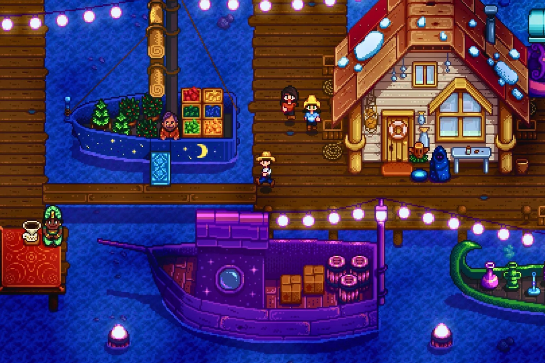 Người chơi Stardew Valley chạy trên cầu cảng vào ban đêm, tượng trưng cho những cập nhật liên tục và thế giới rộng lớn của game cozy này.