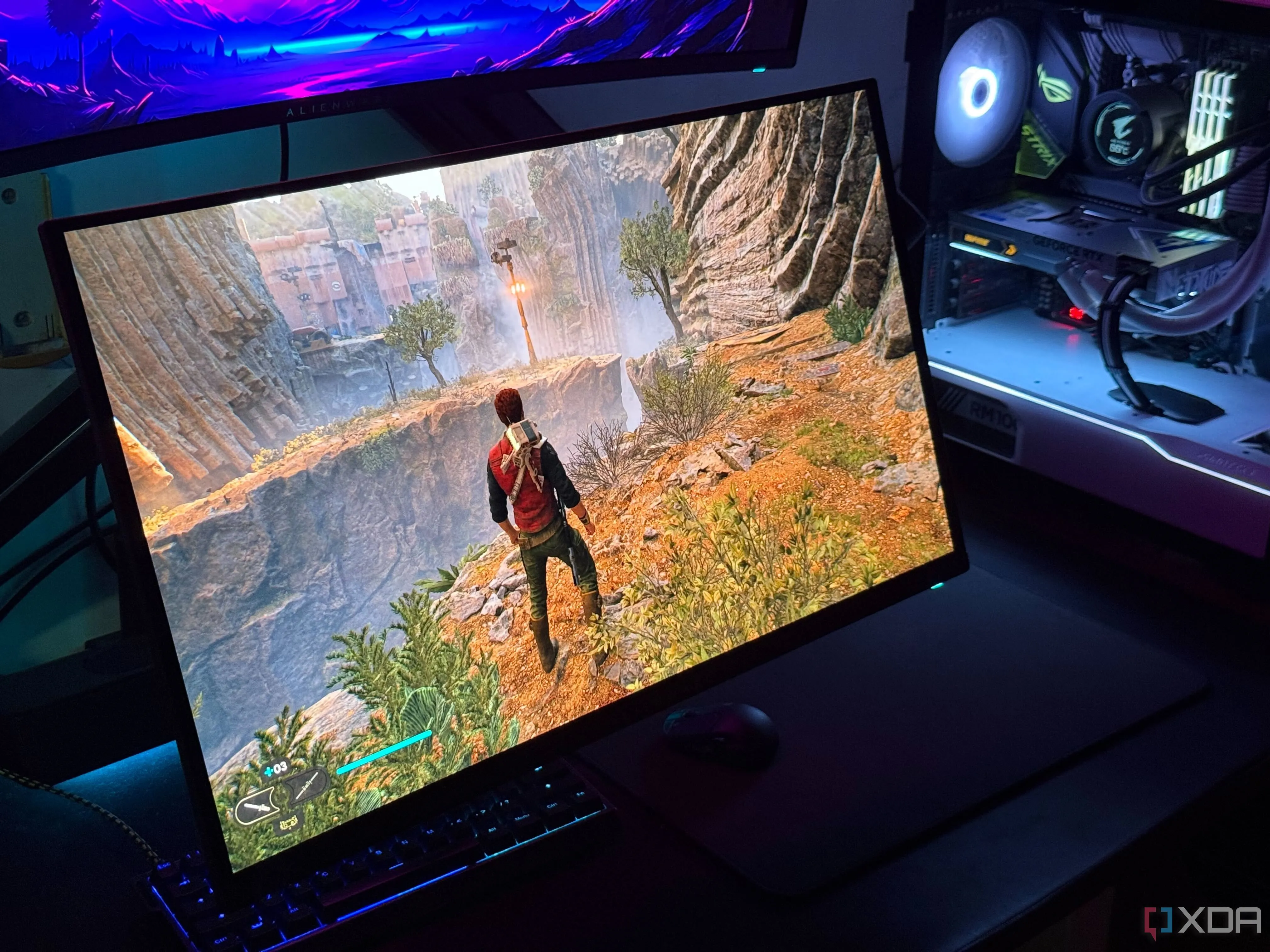 Người chơi tận hưởng game Star Wars Jedi Survivor trên màn hình gaming OLED