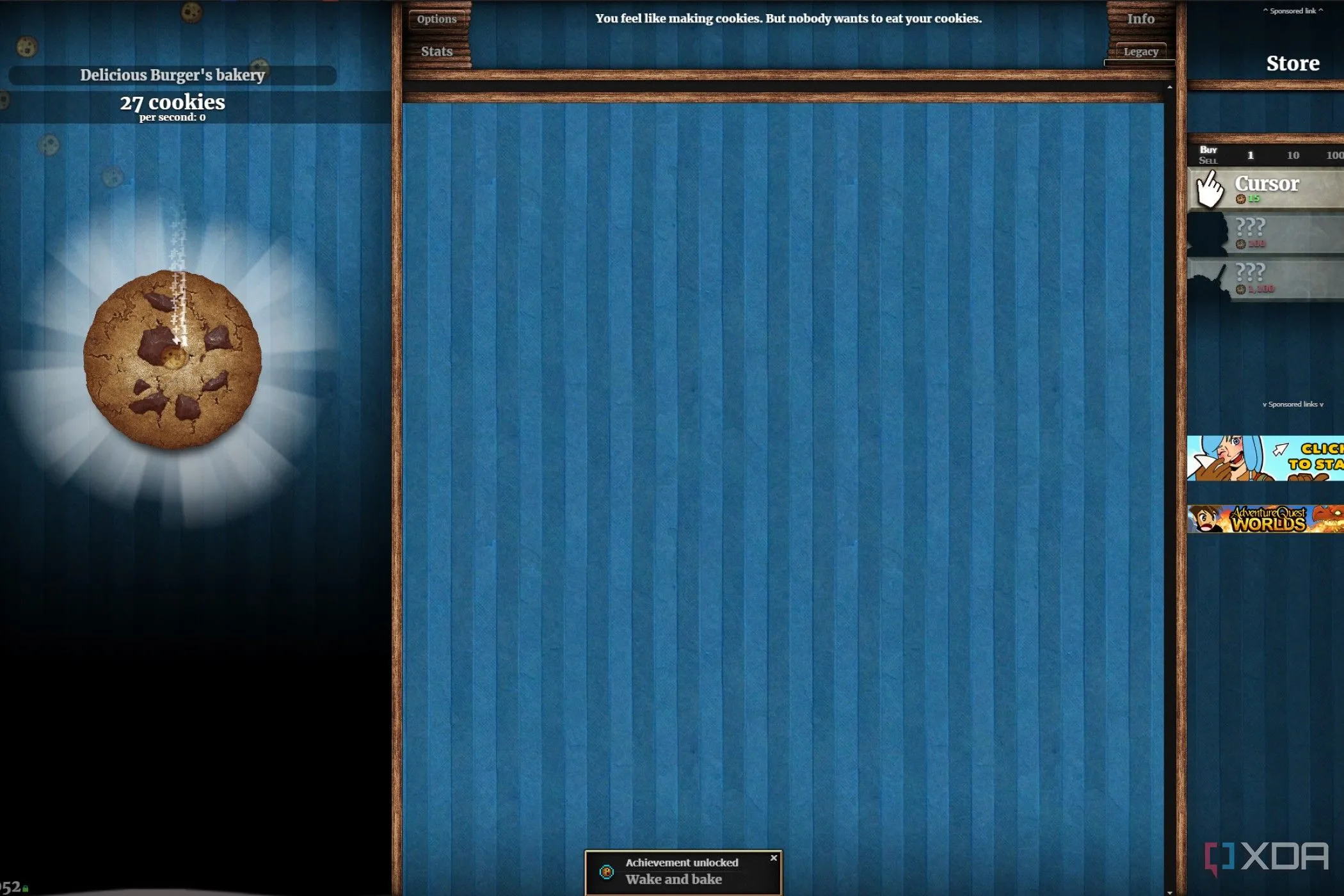Người dùng đang nhấp vào một chiếc bánh quy khổng lồ trong game Cookie Clicker