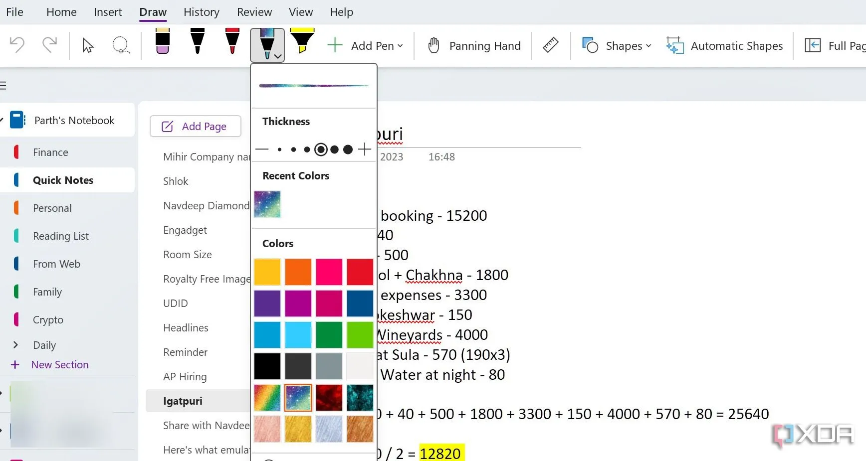 Người dùng đang sử dụng bút stylus để ghi chú trực tiếp trên OneNote, minh họa khả năng inking vượt trội của ứng dụng.