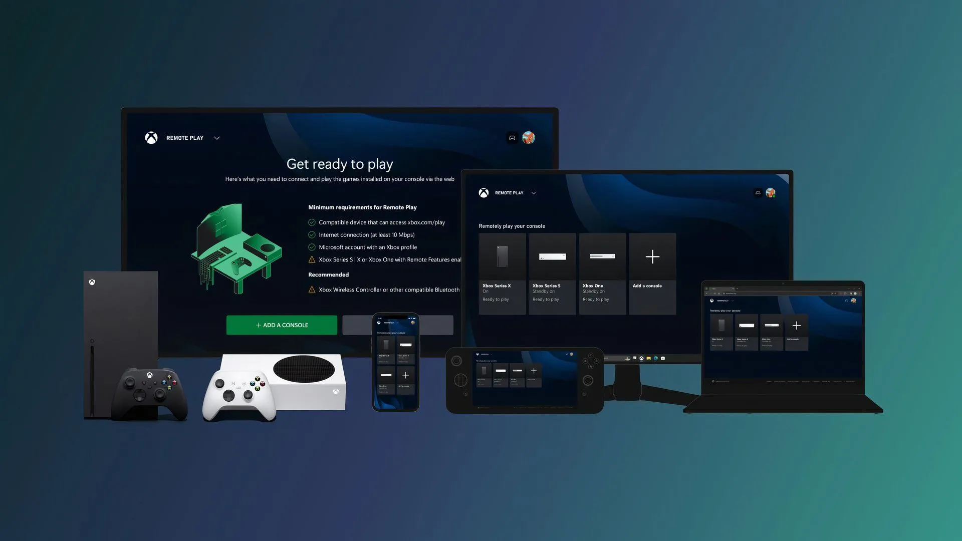 Người dùng trải nghiệm tính năng Xbox Remote Play trên máy tính bảng, chơi game Xbox từ xa mọi lúc mọi nơi.