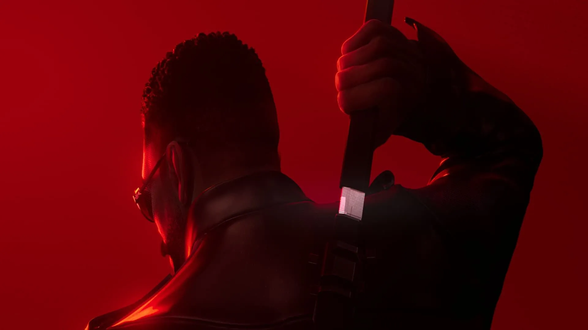 Người hùng Blade chuẩn bị chiến đấu, thể hiện phong cách hành động đậm chất của Marvel's Blade.