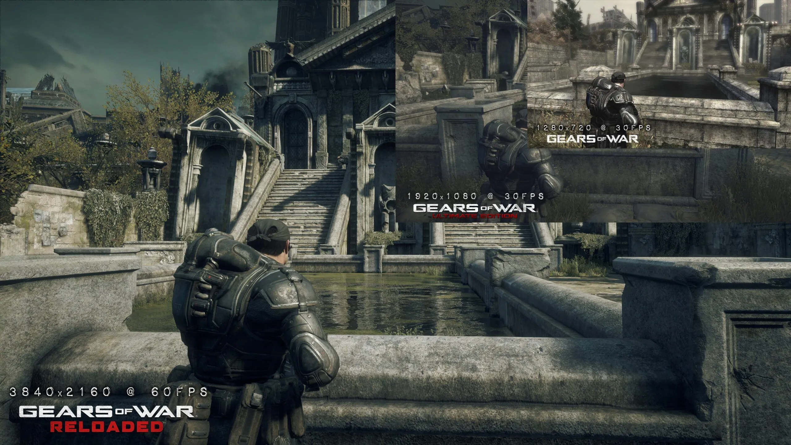 Người lính COG trong Gears of War Reloaded trên nền hoang tàn
