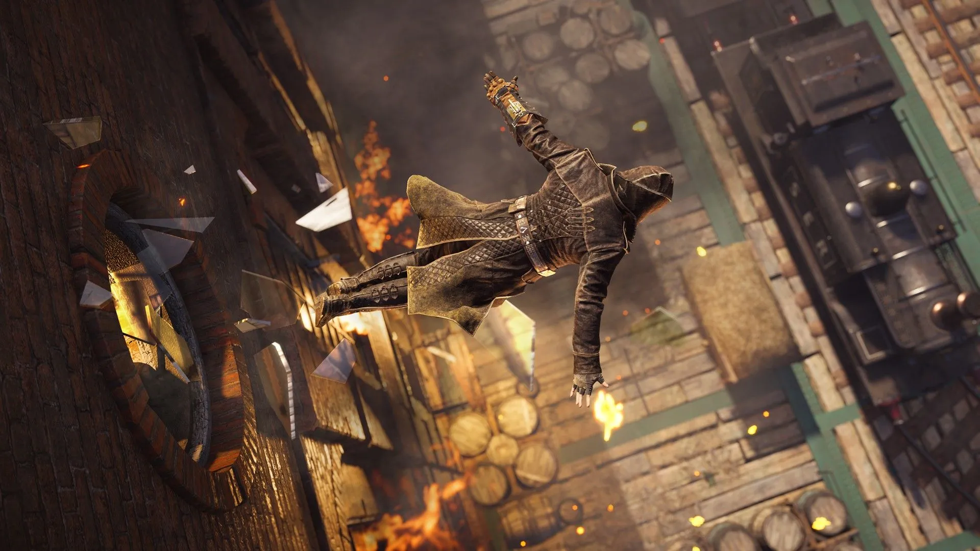 Nhân vật Jacob trong Assassin's Creed Syndicate thực hiện cú Leap of Faith, biểu tượng cho sự đổi mới trong game AAA