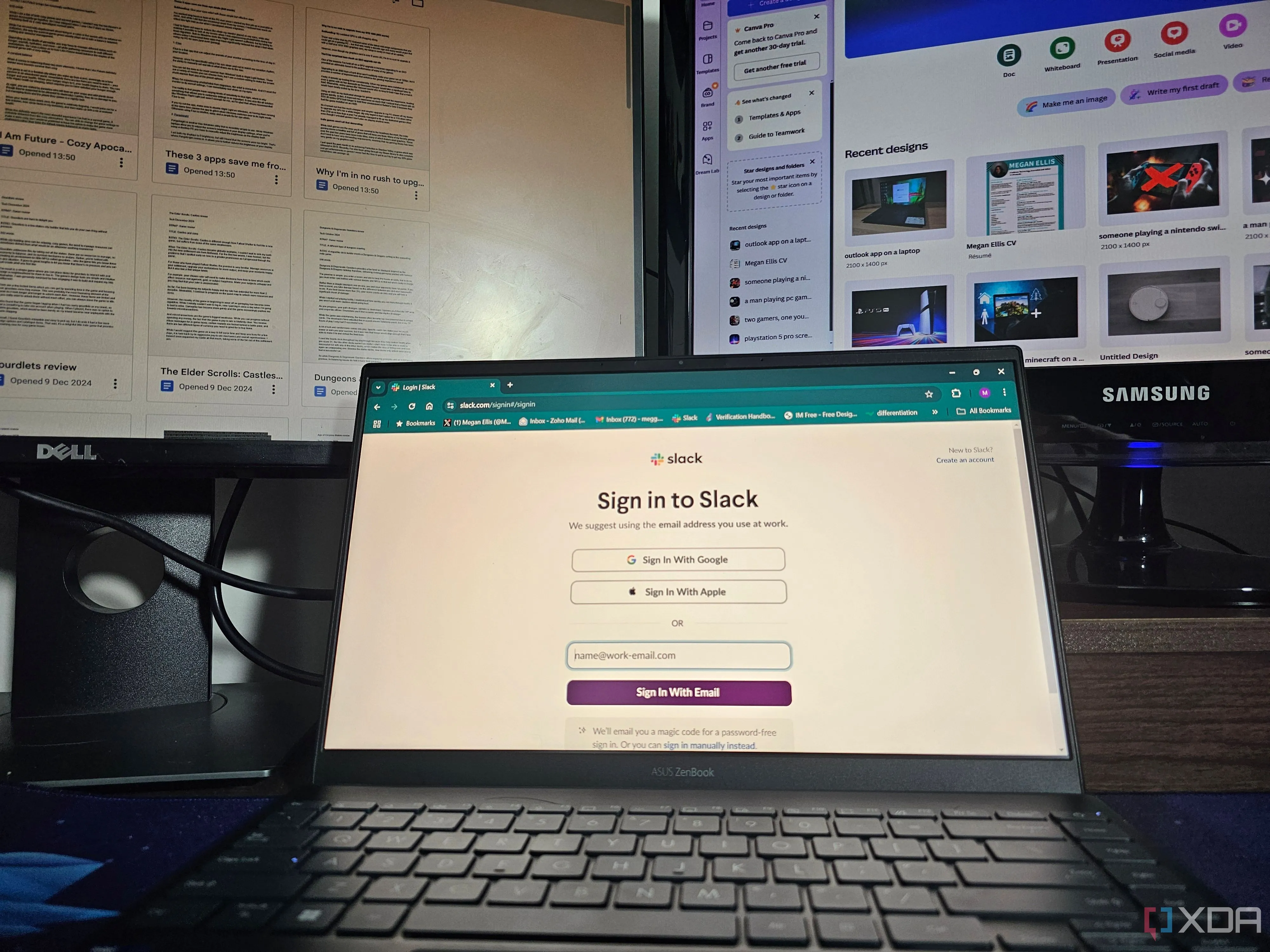 Nhiều màn hình hiển thị các ứng dụng web khác nhau, minh họa khả năng tách biệt ứng dụng toàn màn hình