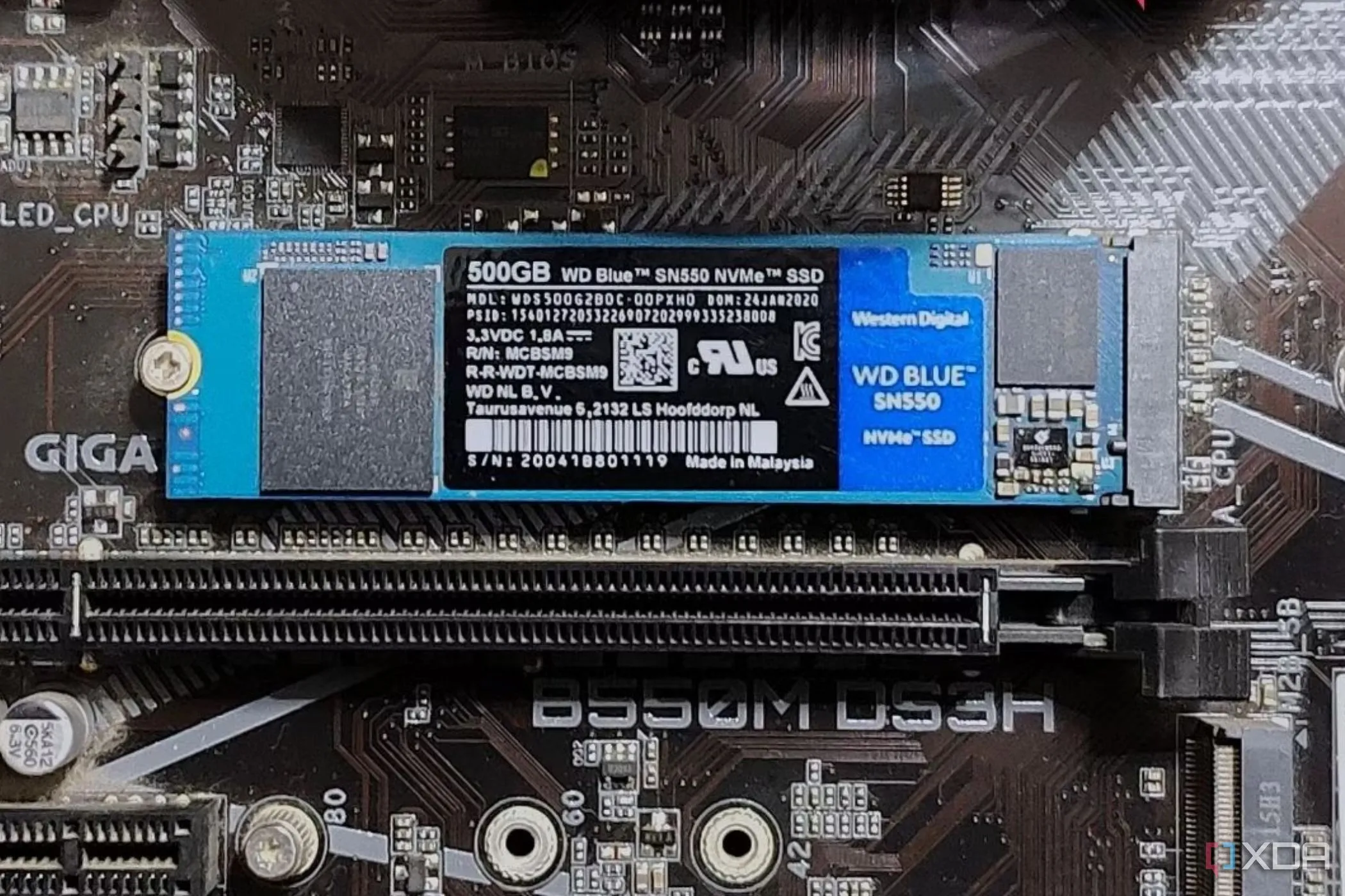 Ổ đĩa SSD WD Blue SN550 M.2 được gắn trên bo mạch chủ