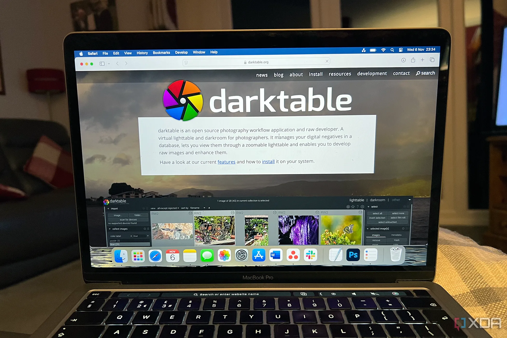 Phần mềm chỉnh sửa ảnh Darktable trên máy tính xách tay MacBook