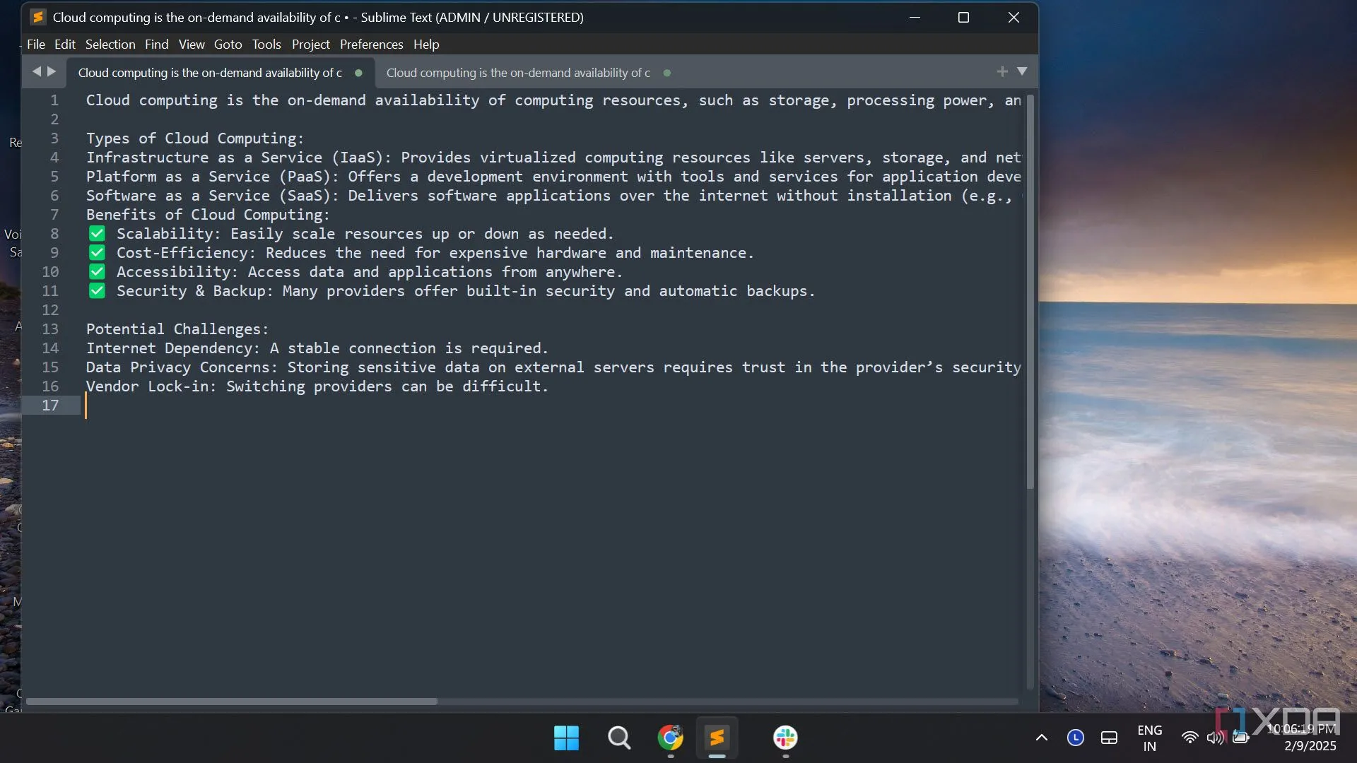 Phần mềm soạn thảo Sublime Text được sử dụng trên hệ điều hành Windows 11 để ghi chú nhanh