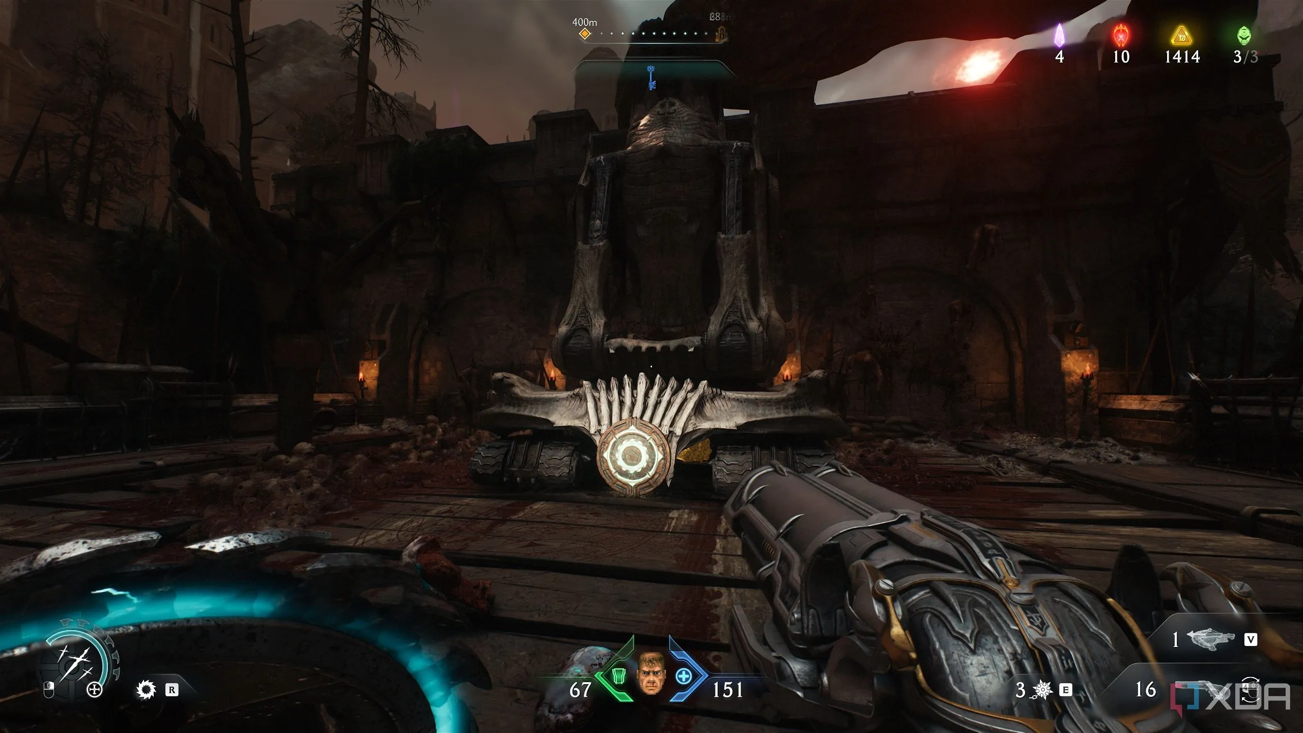 Pháo tự hành thứ ba trong Chương 20 Doom The Dark Ages, cần Shield Bash để phá hủy.