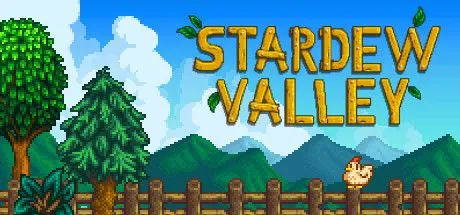 Poster chính thức của game Stardew Valley, thể hiện lối chơi mô phỏng nông trại và cuộc sống làng quê bình dị