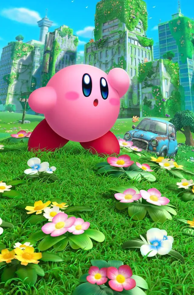Poster game Kirby and the Forgotten Land, game phiêu lưu dễ thương cho cặp đôi