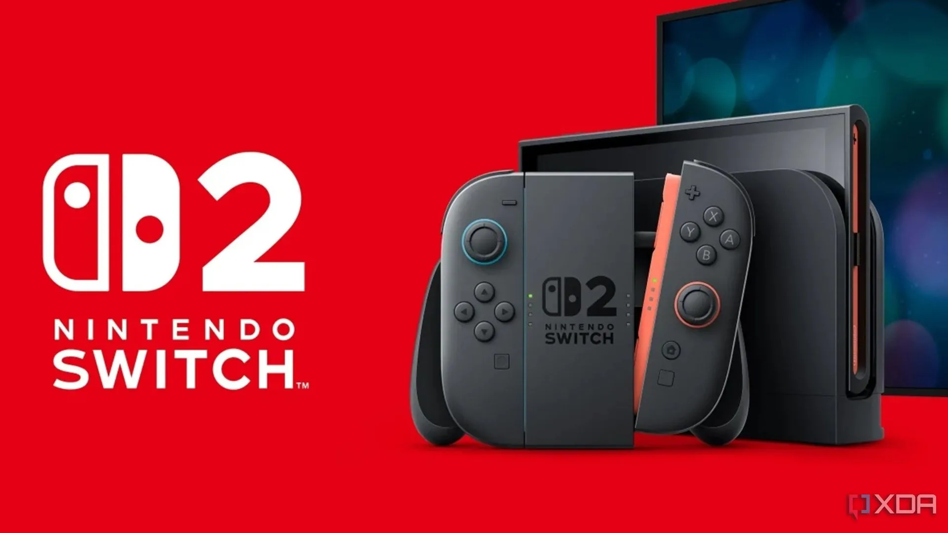 Poster quảng cáo Nintendo Switch 2 với các tựa game mới và tay cầm Joy-Con