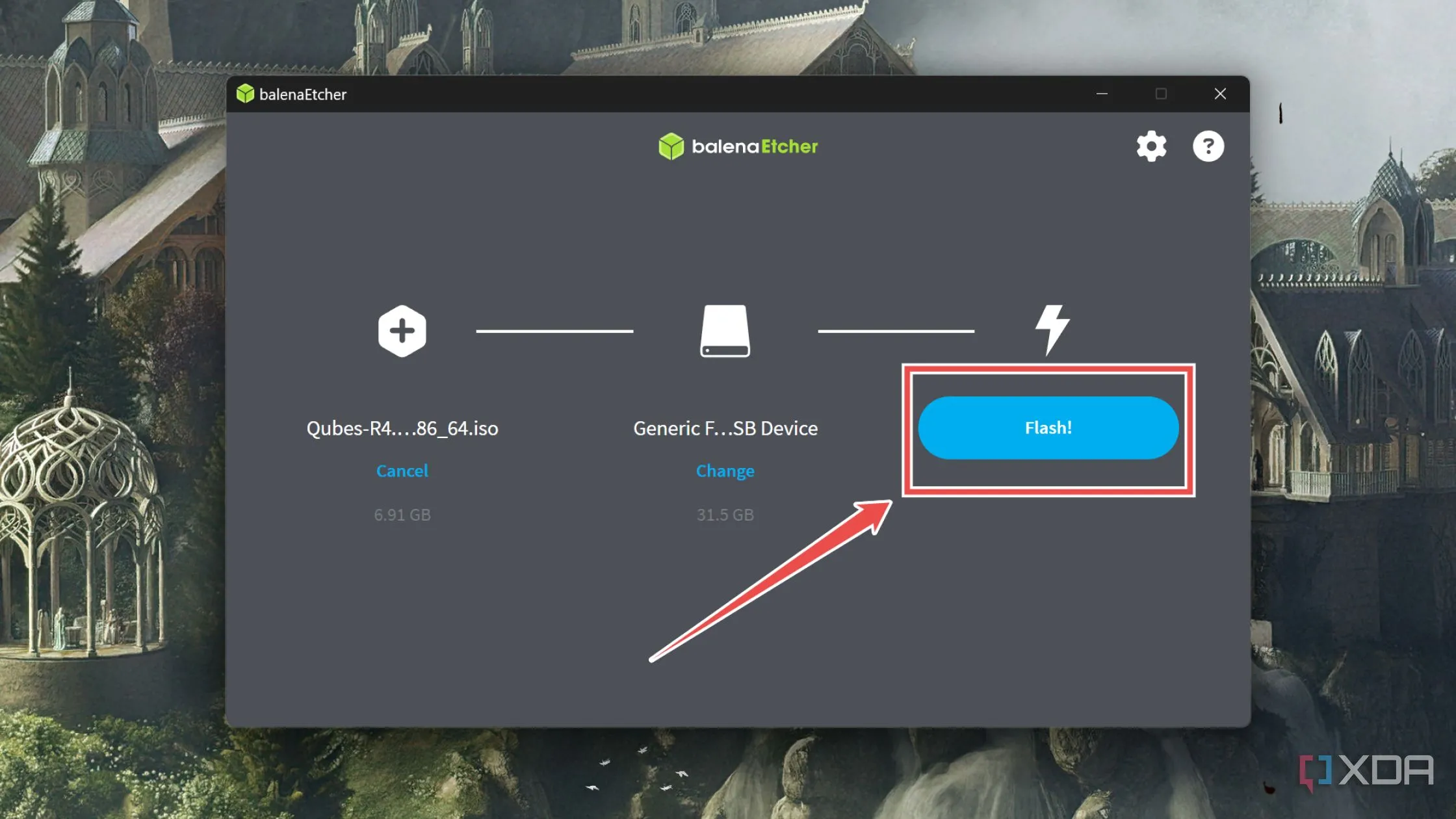 Quá trình ghi tệp ISO Qubes OS vào ổ USB bằng Balena Etcher