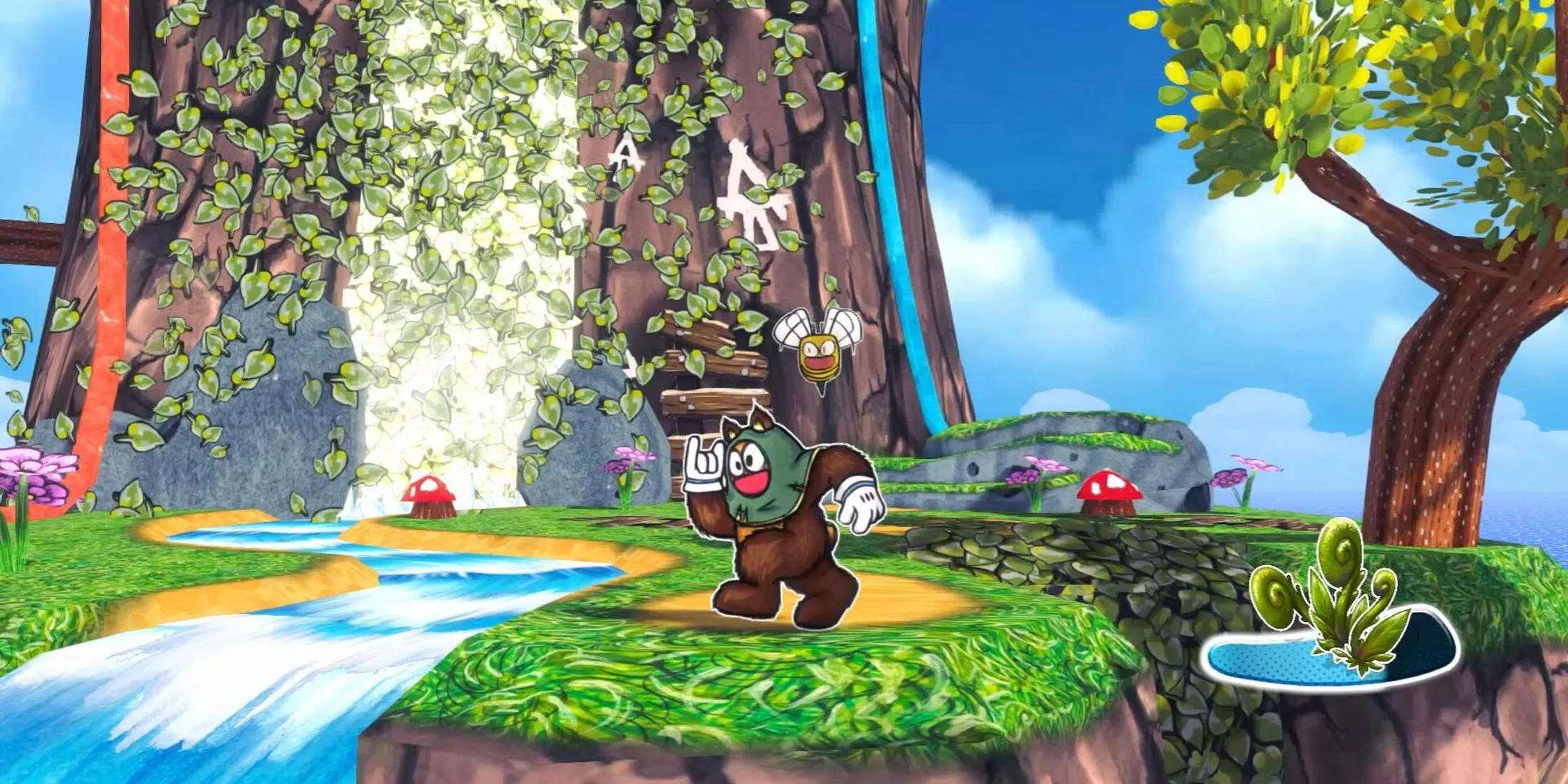 Ruffy và Pip đang tương tác trong môi trường game, minh họa phong cách nghệ thuật độc đáo