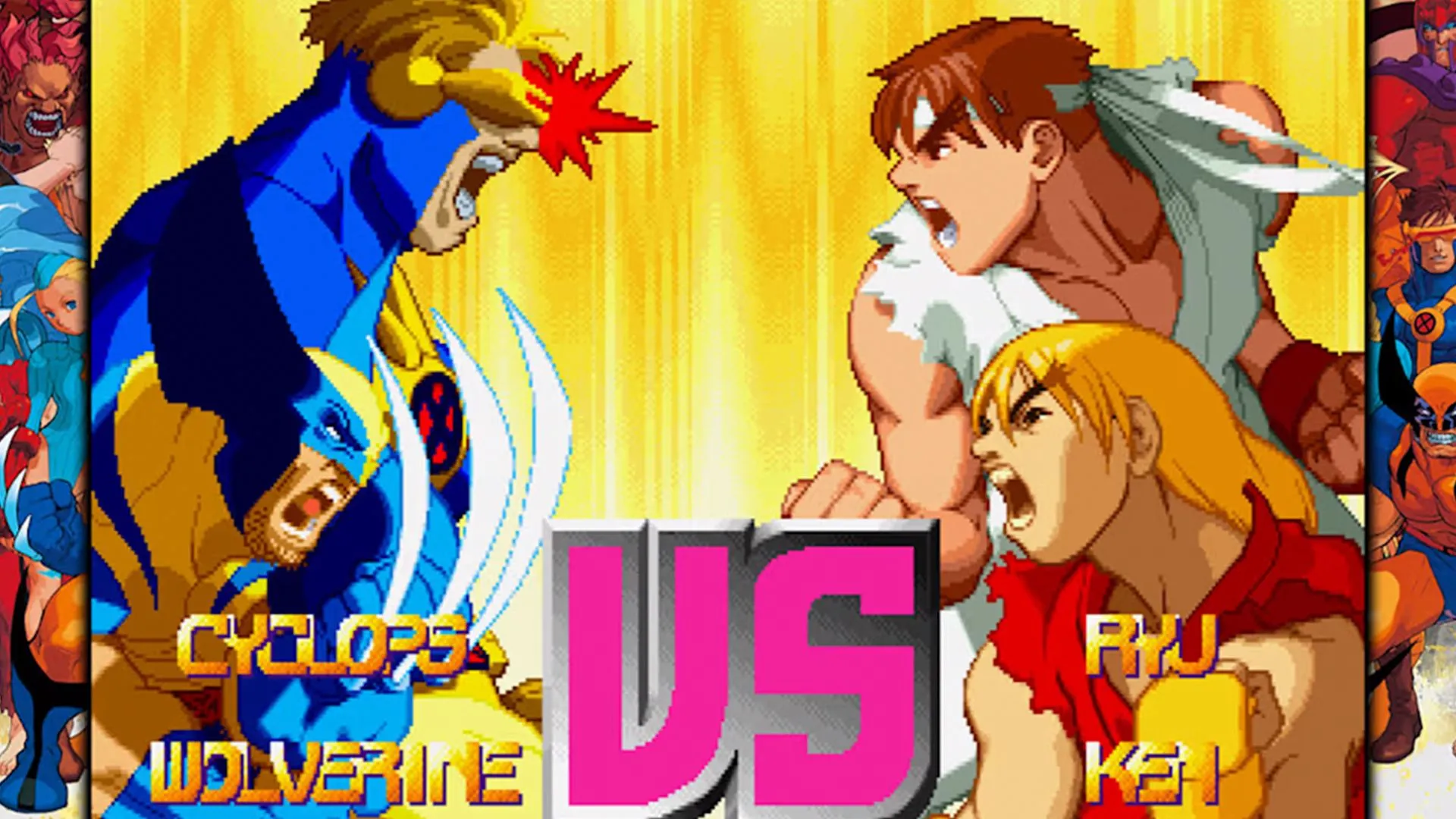 Ryu, Ken, Wolverine và Cyclops trong Marvel vs Capcom
