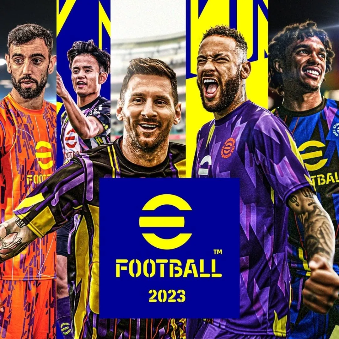 Sản phẩm game eFootball với logo và giao diện người dùng, cùng hình ảnh cầu thủ