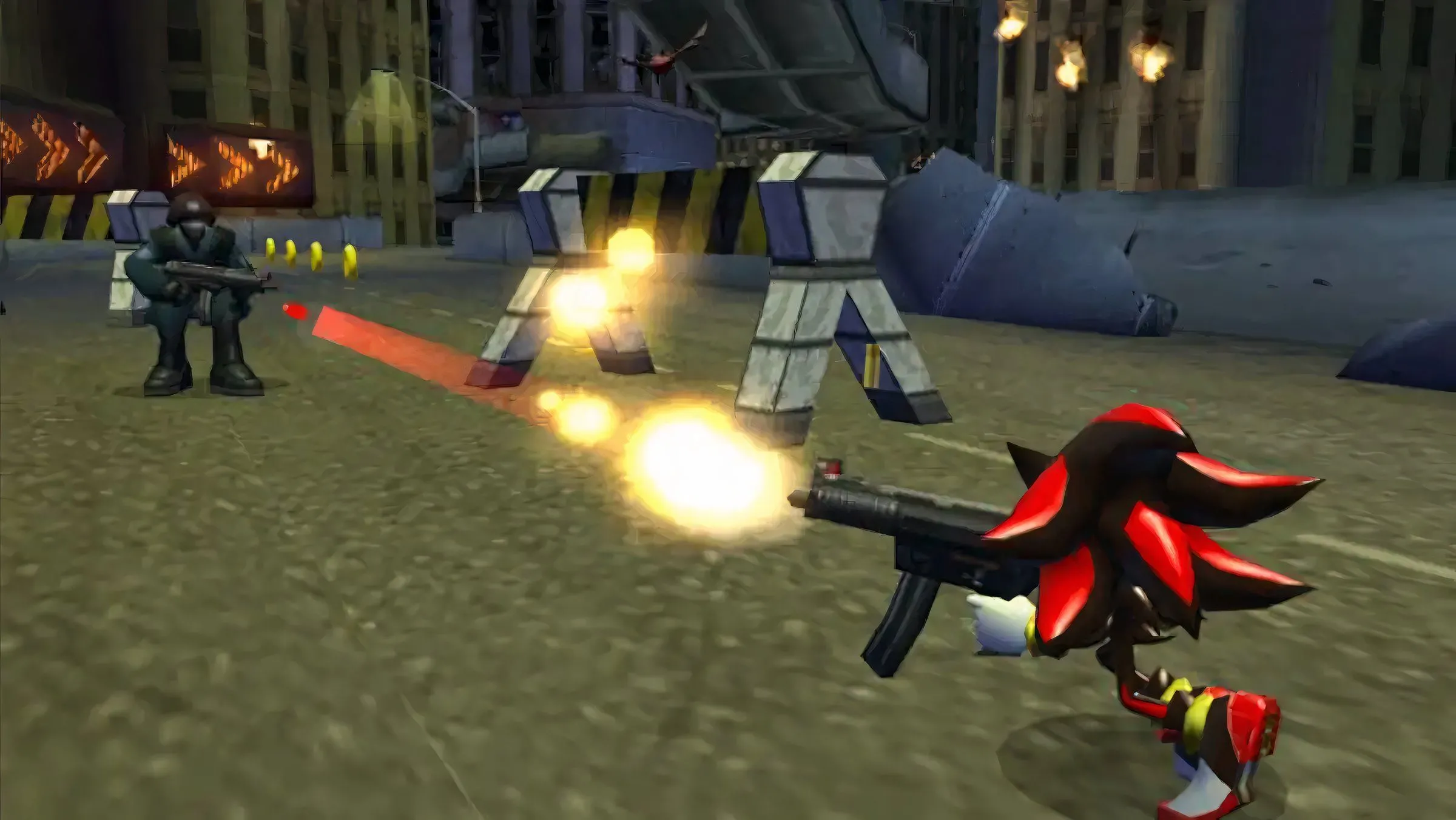 Shadow the Hedgehog cầm súng trong game, minh họa cho gameplay hành động cá tính