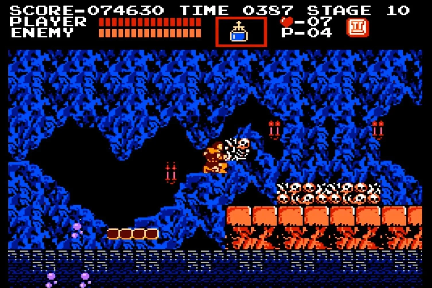 Simon Belmont chiến đấu với quái vật trong Castlevania trên NES
