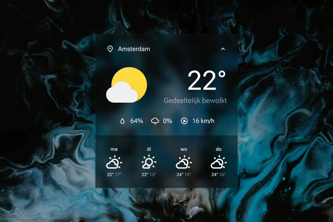 Skin thời tiết Rainmeter Sienna 2.0 với nền mờ kiểu thẻ bài
