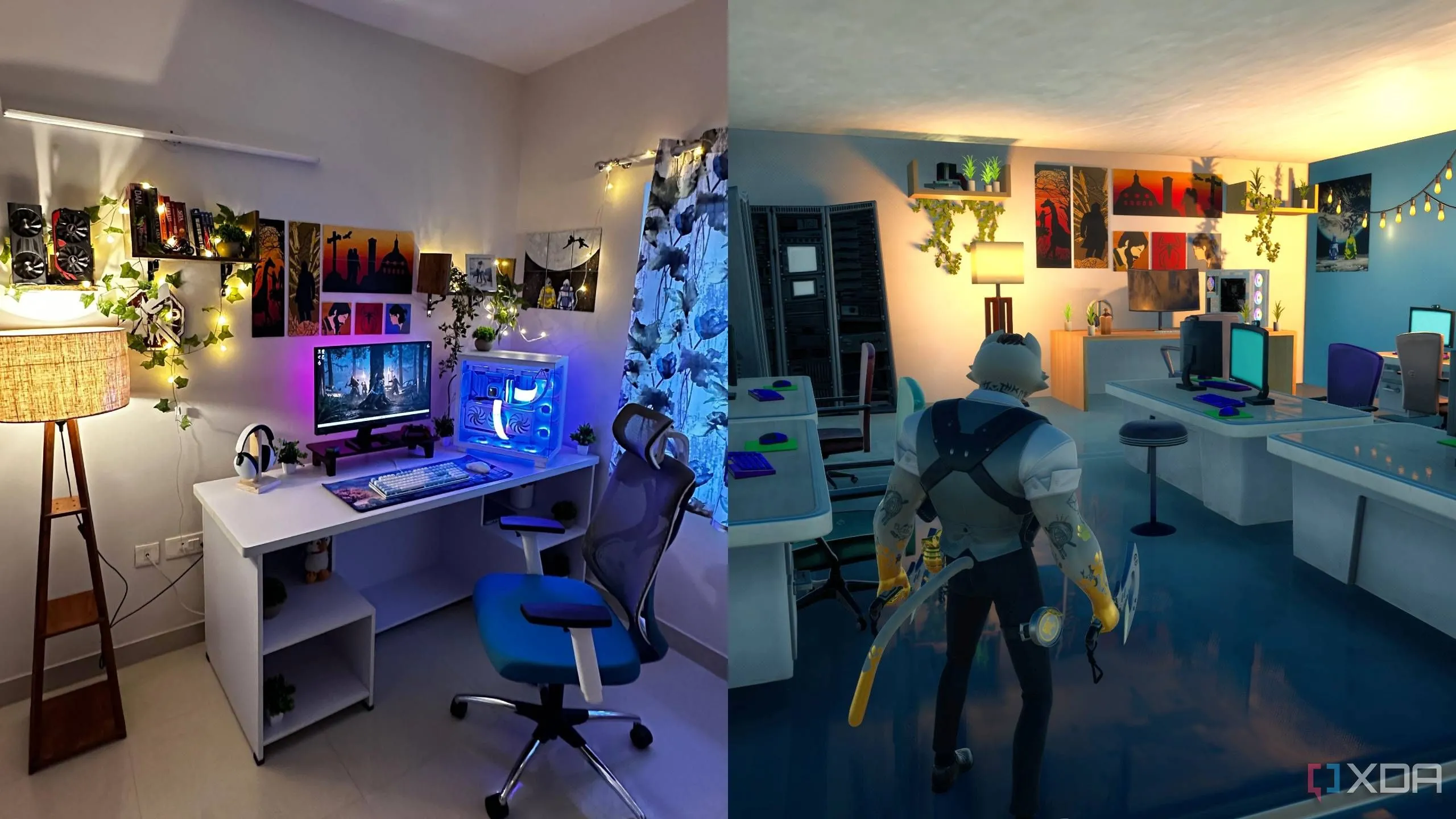 So sánh bàn làm việc PC trong đời thực và trong Fortnite.