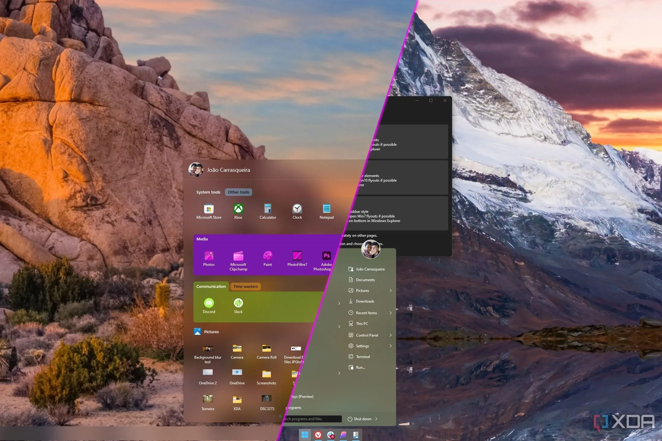 So sánh giao diện Start menu của Start11 và StartAllBack trên Windows 11