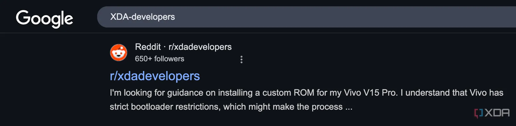 So sánh kết quả tìm kiếm &quot;XDA-developers&quot; trên Google Search thông thường với sự xuất hiện của cộng đồng Reddit