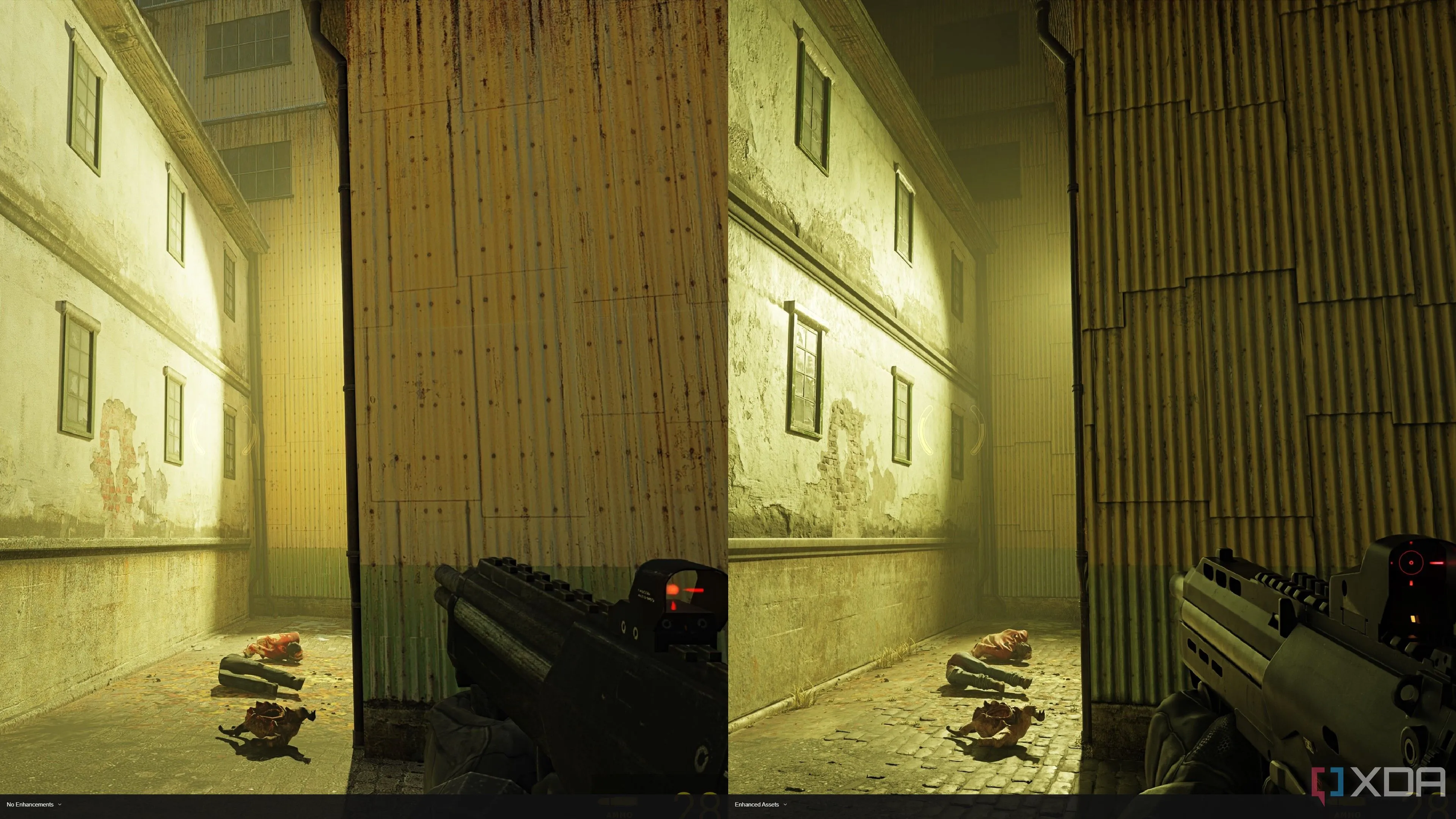 So sánh trực quan các tài nguyên vật thể trong Half-Life 2 RTX, thể hiện sự khác biệt lớn về chi tiết và chất lượng đồ họa giữa bản gốc và bản nâng cấp