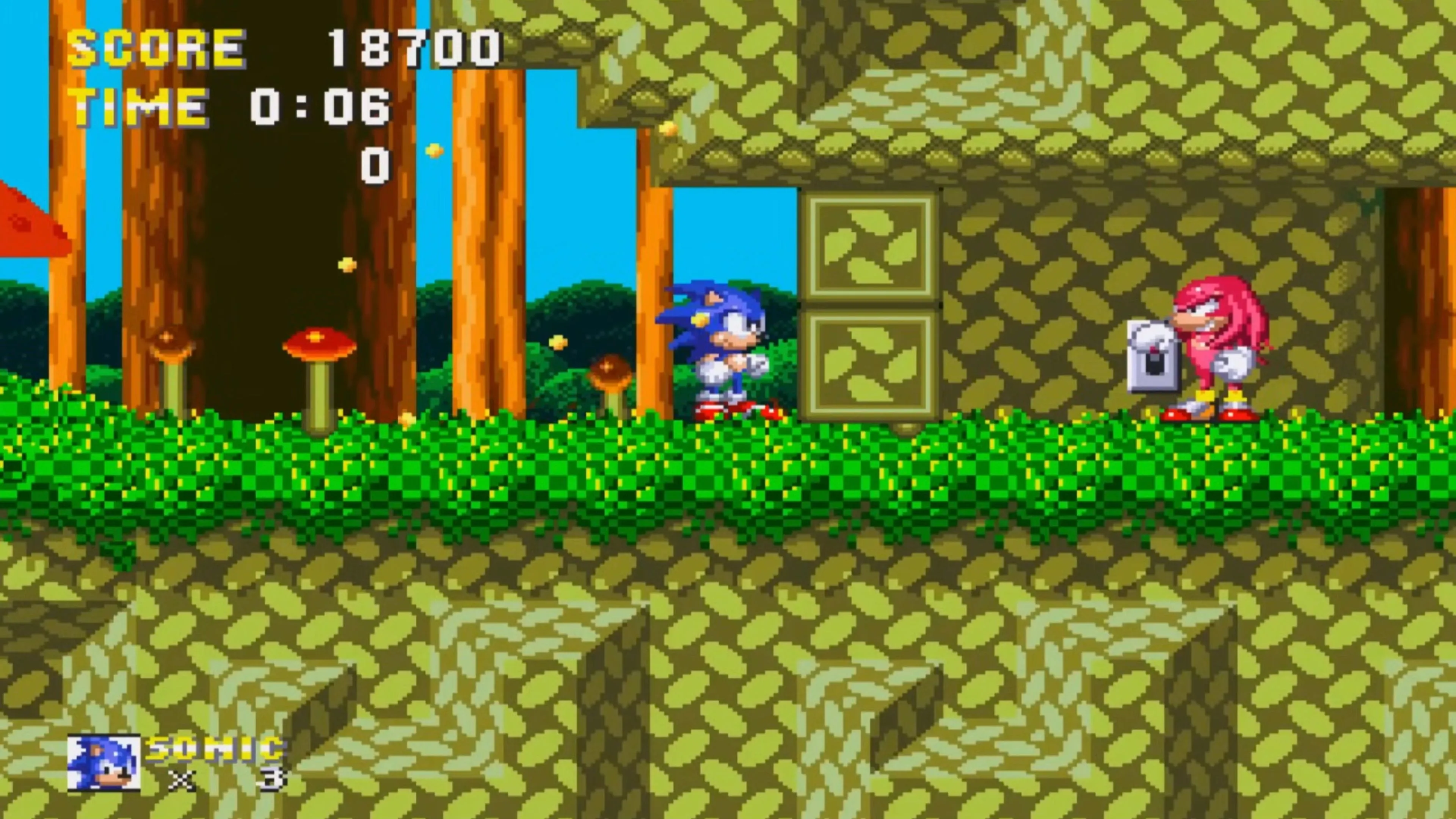 Sonic và Knuckles cùng chạy đua trong một màn chơi cổ điển