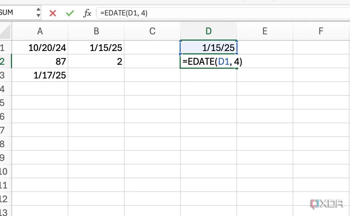 Sử dụng hàm EDATE trong Excel để quản lý lịch trình dự án theo tháng, xác định ngày kết thúc giai đoạn hoặc các cột mốc quan trọng
