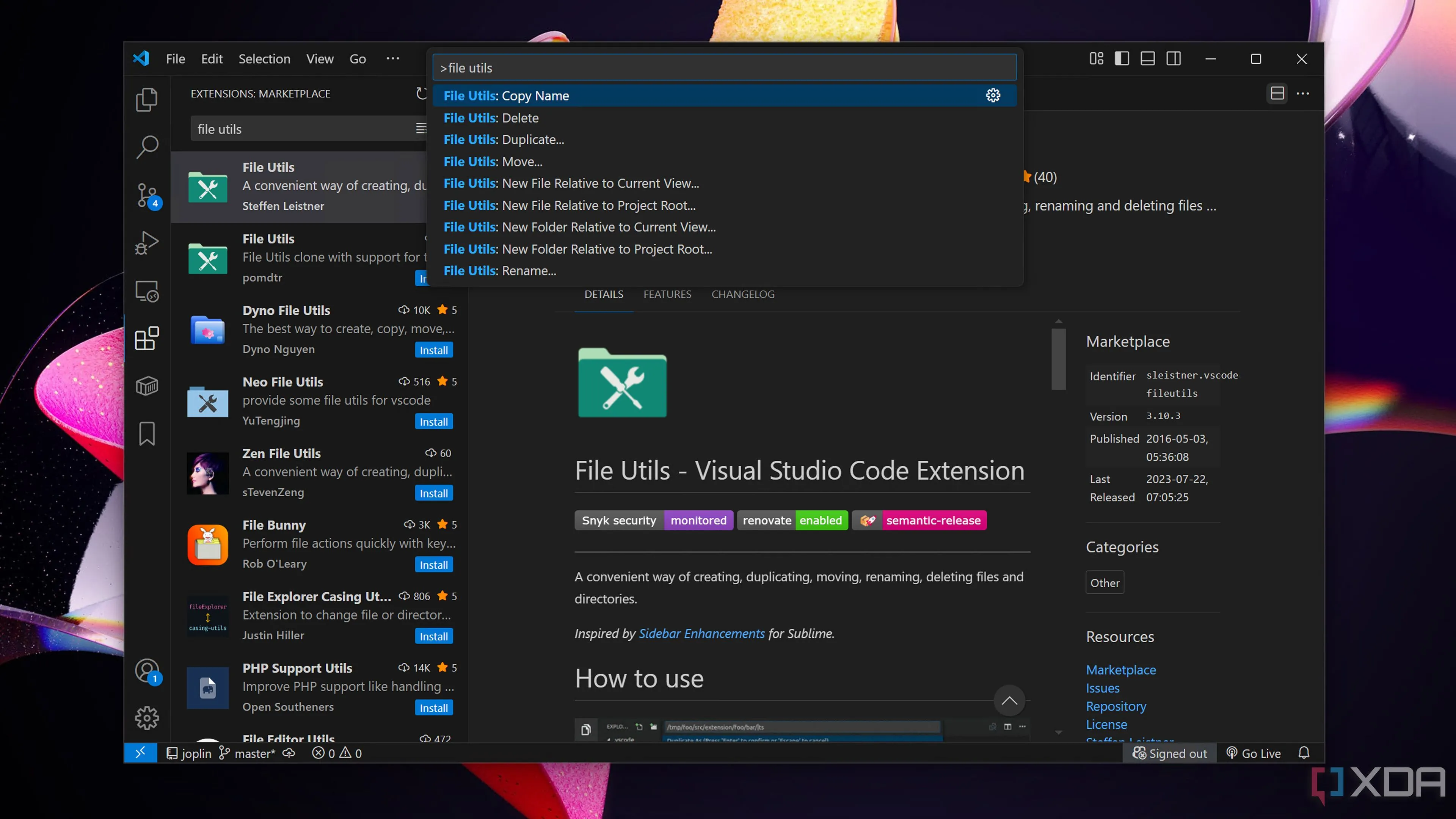 Sử dụng tiện ích mở rộng File Utils trong VS Code