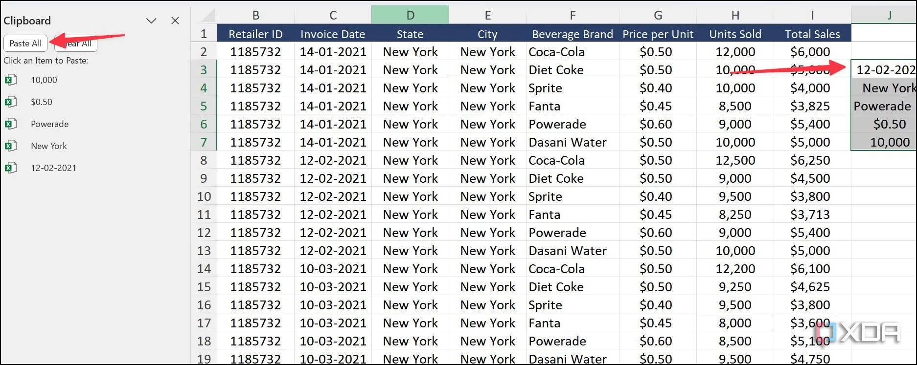 Sử dụng tính năng Paste all (Dán tất cả) từ Clipboard trong Excel
