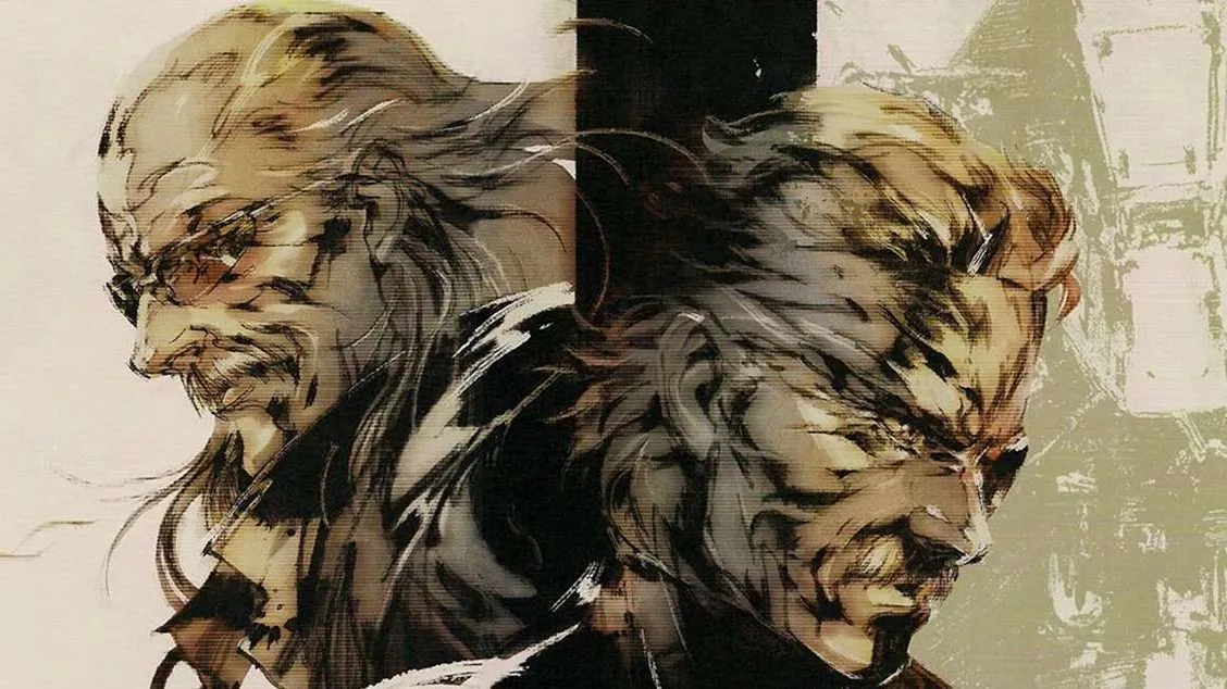 Tác phẩm nghệ thuật game Metal Gear Solid 4 với hai nhân vật chính nhìn ngược chiều, một biểu tượng của những game kinh điển.