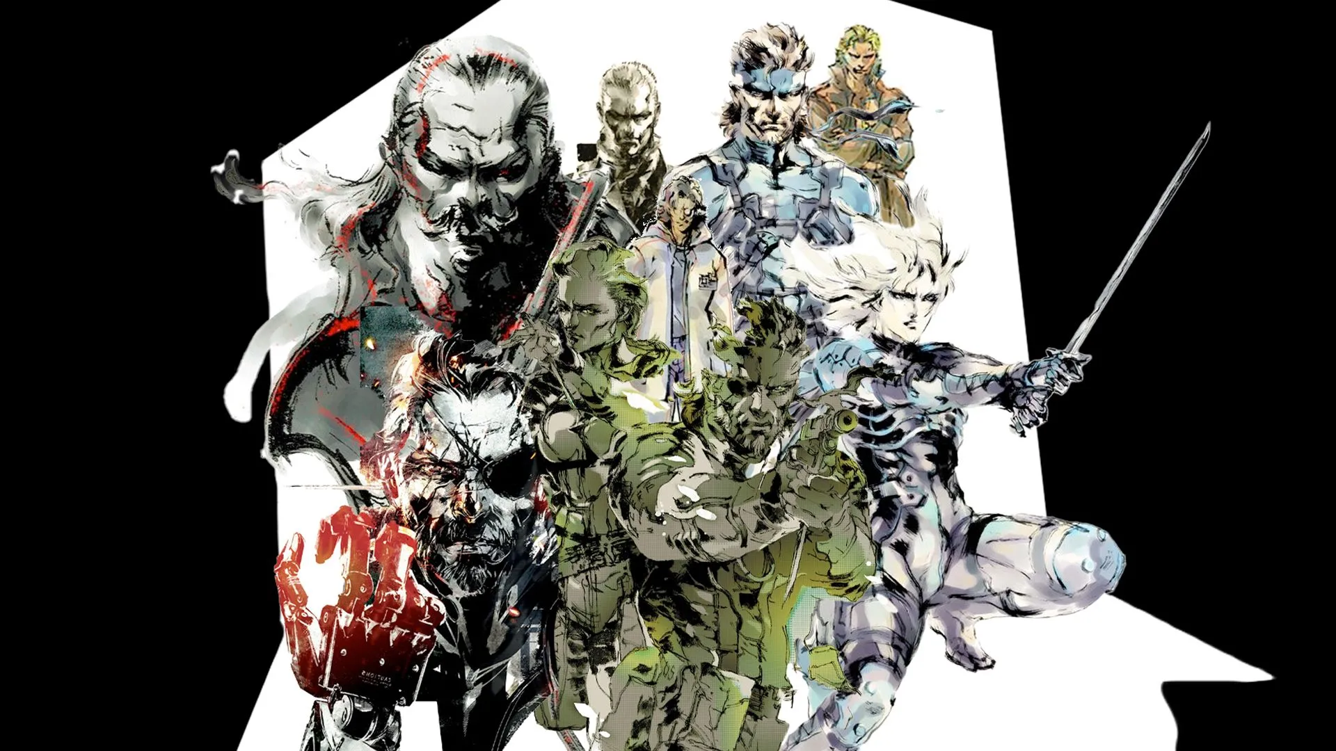 Tác phẩm nghệ thuật Metal Gear Solid của Yoji Shinkawa với các nhân vật huyền thoại như Solid Snake, Big Boss và Raiden