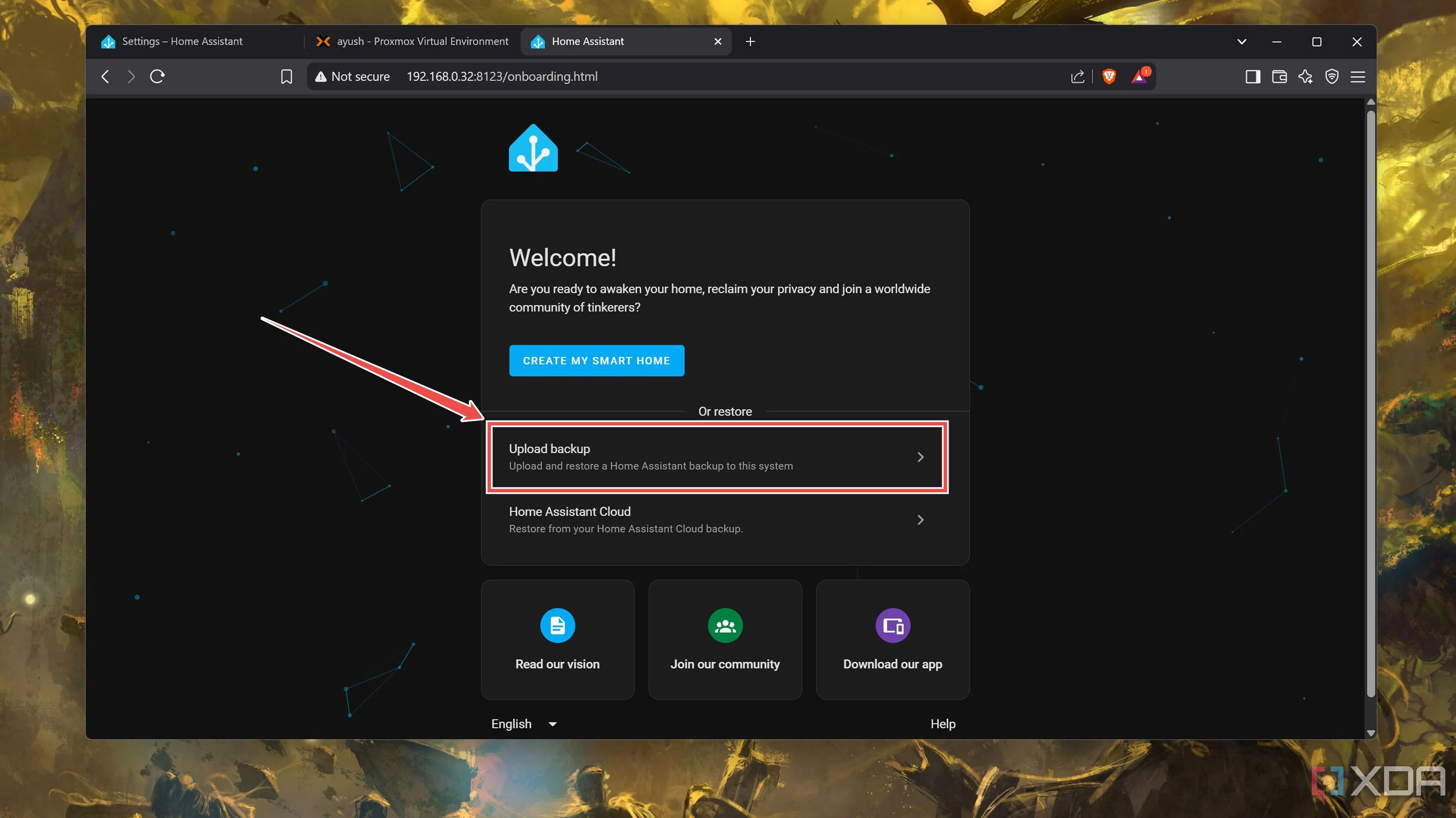 Tải lên tệp sao lưu vào Home Assistant