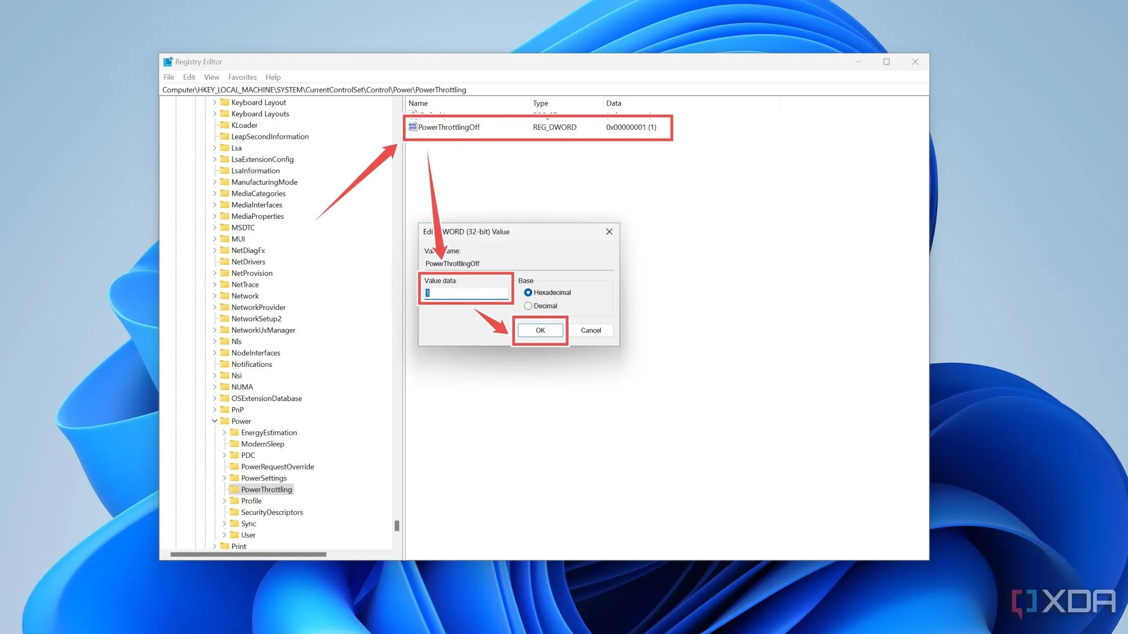 Tạo giá trị DWORD PowerThrottlingOff trong khóa PowerThrottling để tắt điều tiết năng lượng CPU trên Windows