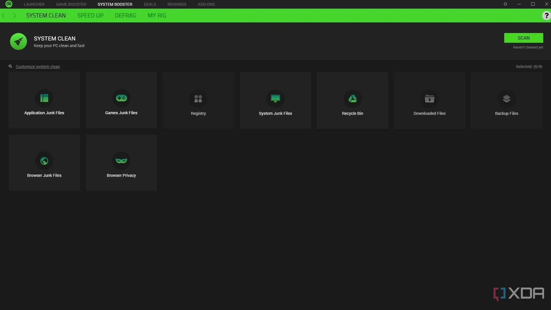 Thẻ System Booster trong Razer Cortex với các tùy chọn tăng cường hiệu suất chơi game