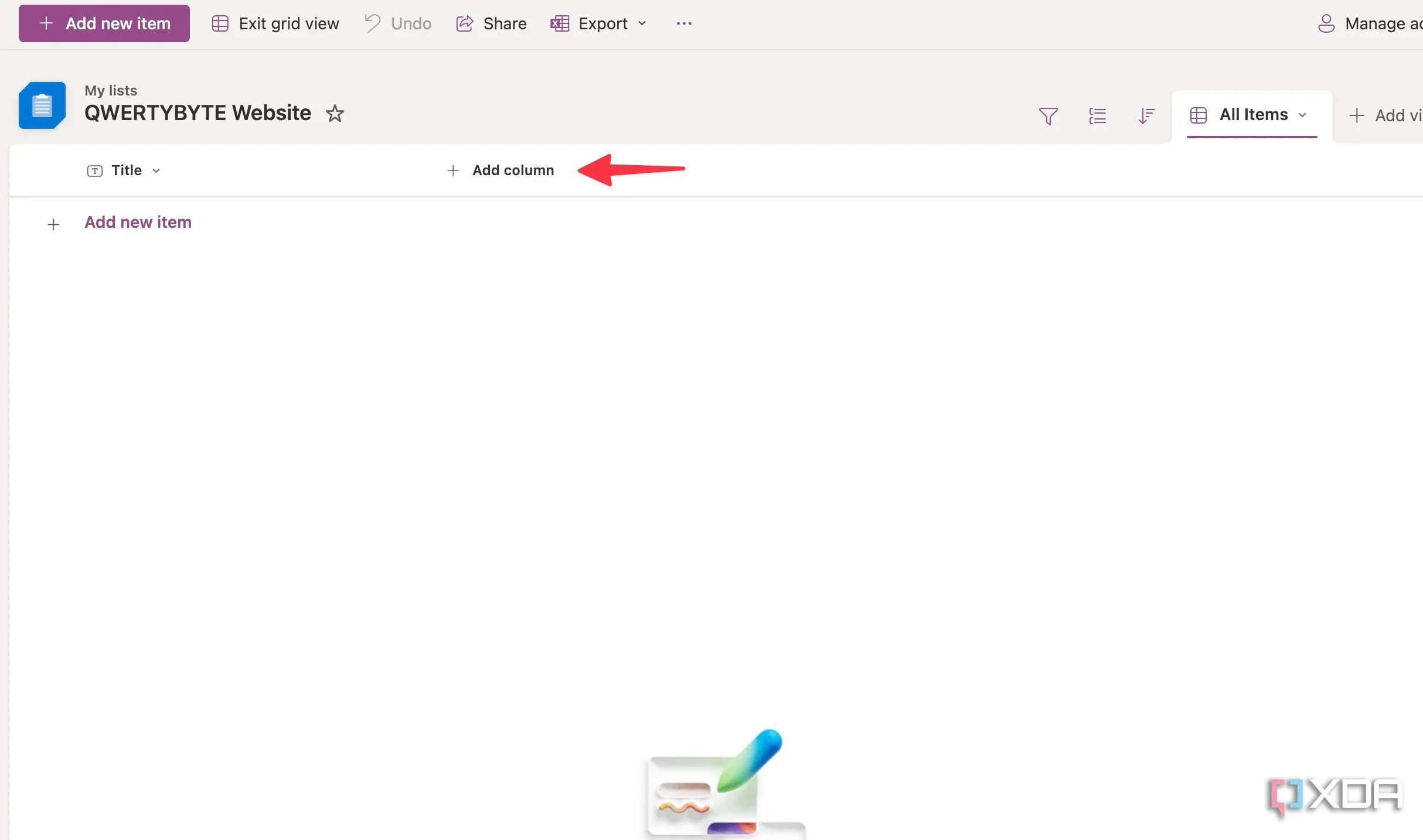 Thêm cột mới vào danh sách dự án trong Microsoft Lists