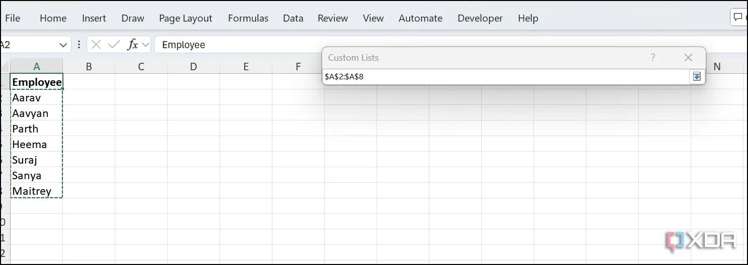 Thêm dữ liệu từ các ô đã chọn vào Custom Lists trong Excel