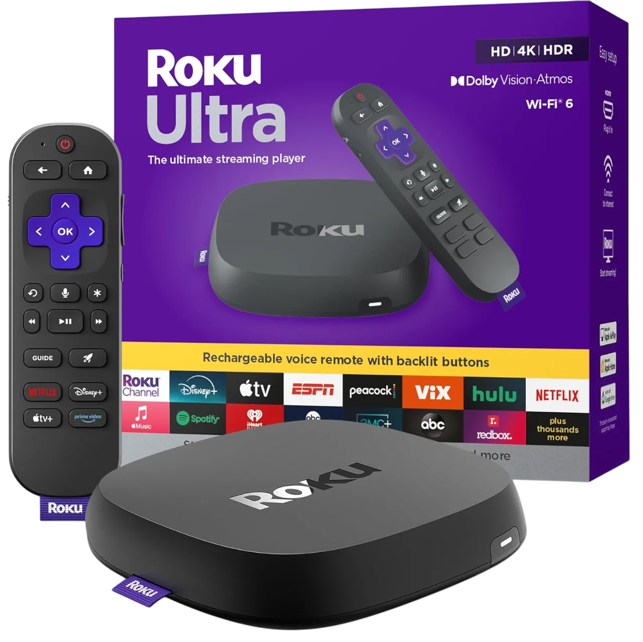 Thiết bị streaming Roku Ultra 2024 với điều khiển từ xa thông minh