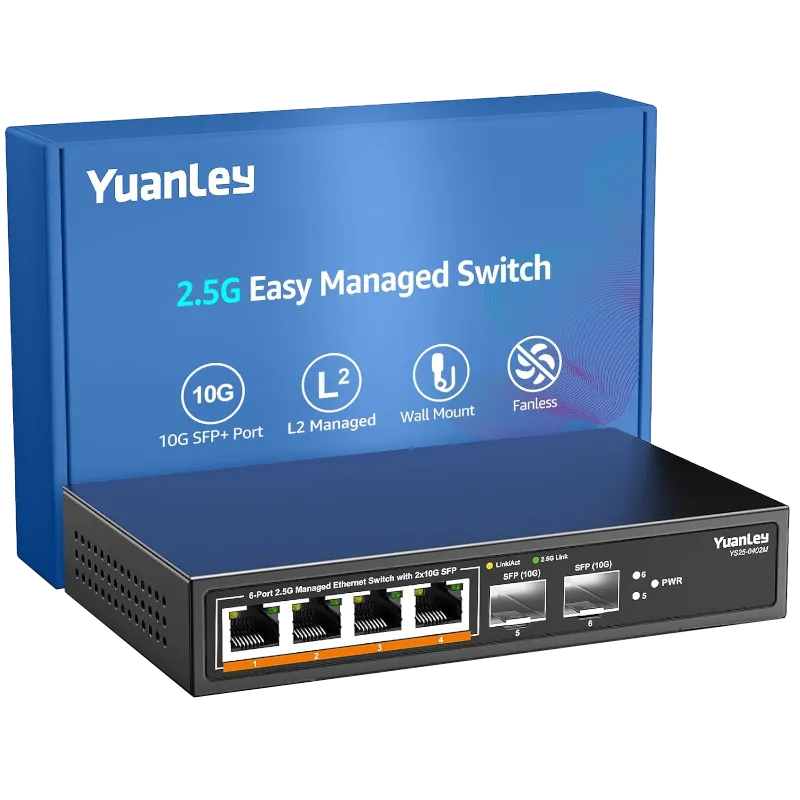 Thiết bị switch mạng YuanLey 6 cổng 2.5G với thiết kế nhỏ gọn