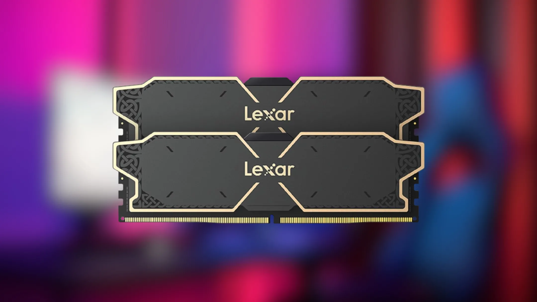 Thiết kế thanh RAM Lexar 32GB DDR5 với tản nhiệt màu vàng đen