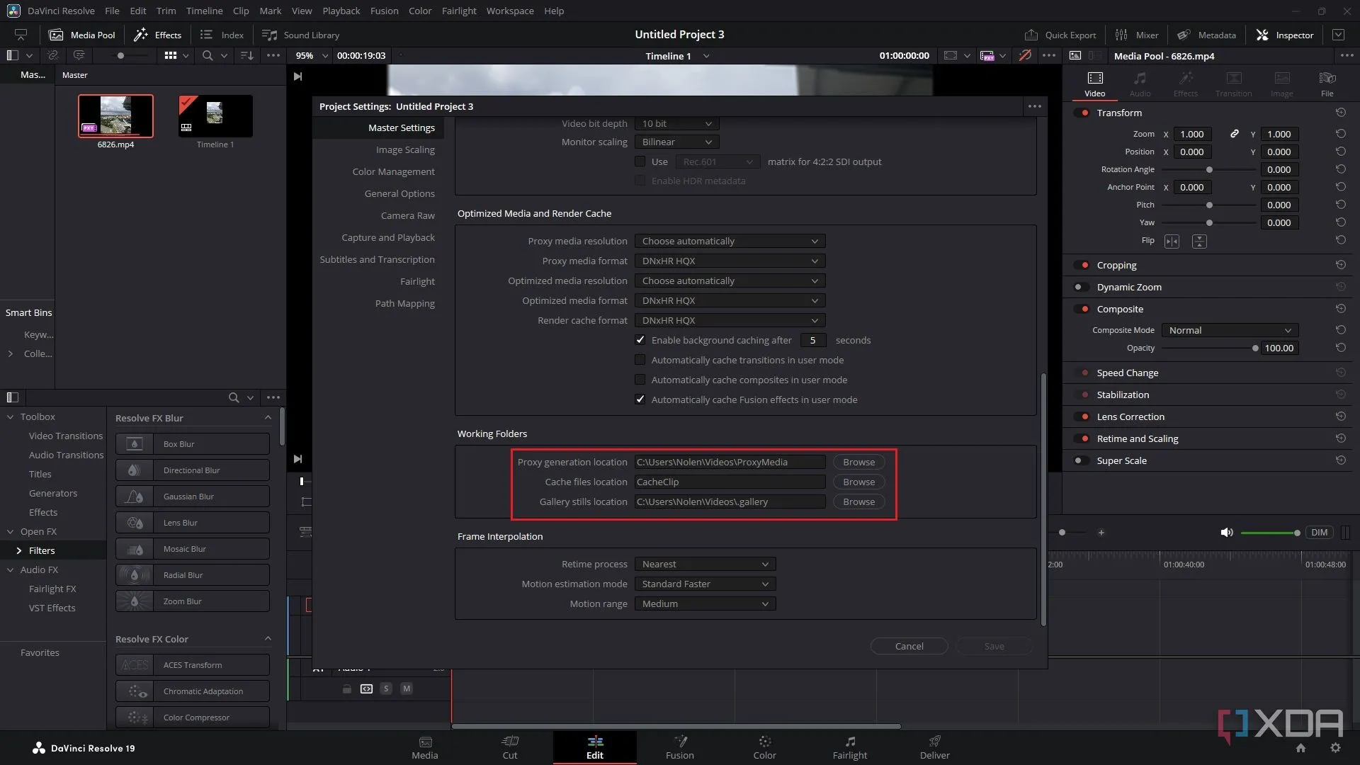 Thiết lập thư mục làm việc để lưu cache và proxy trên ổ đĩa riêng trong DaVinci Resolve