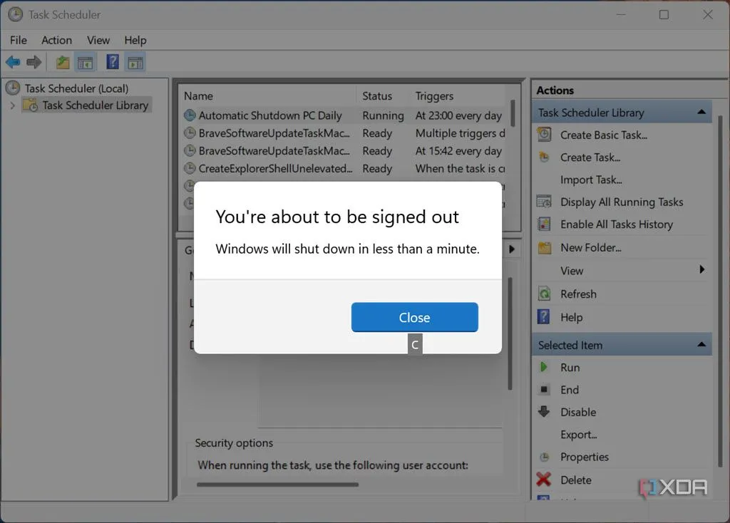 Thông báo cảnh báo Windows sắp tắt máy sau khi kích hoạt tác vụ