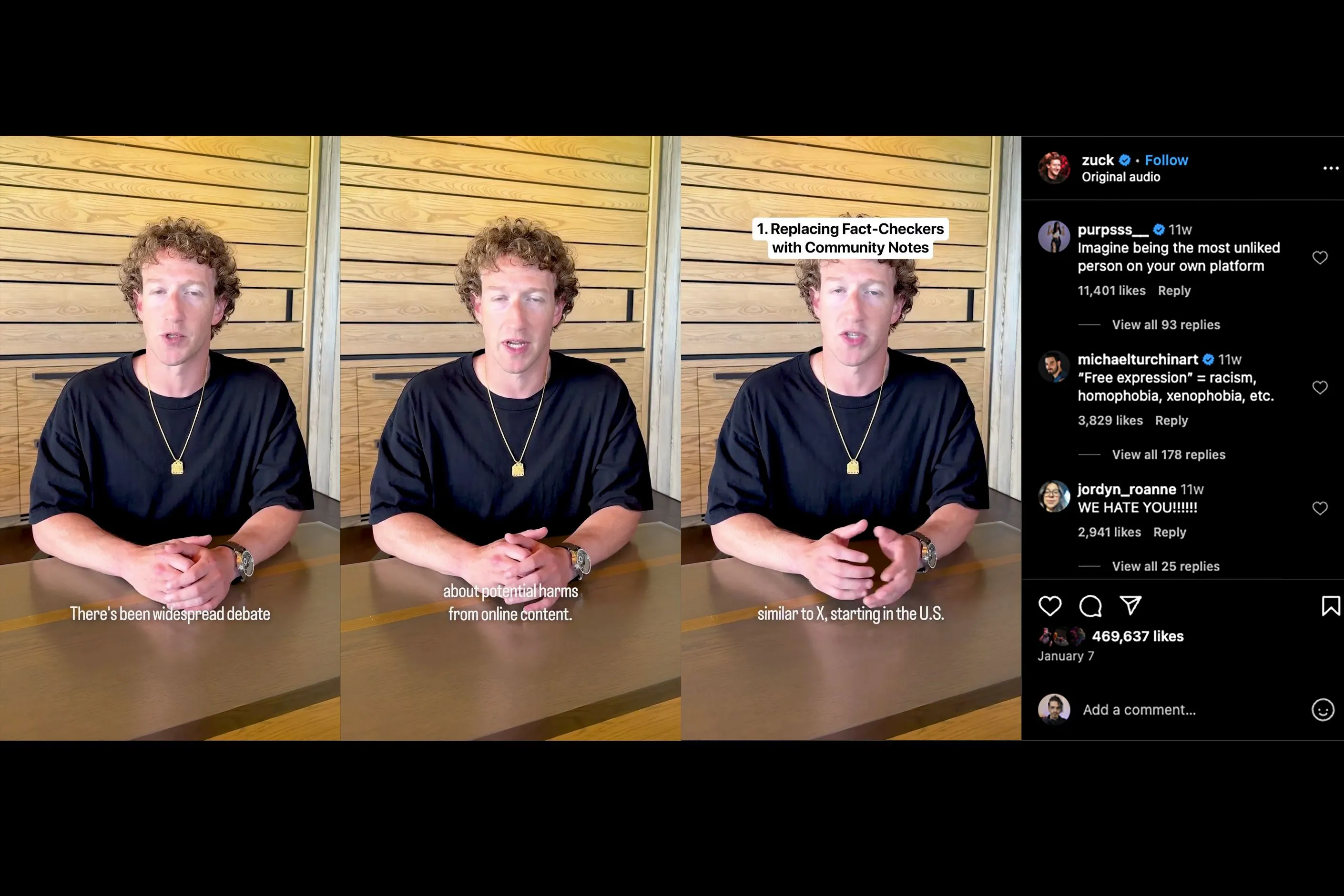 Thông báo của Mark Zuckerberg về việc Meta chấm dứt kiểm tra thông tin và các bình luận tiêu cực trên Instagram