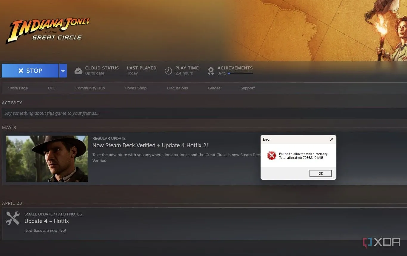 Thông báo lỗi &quot;failed to allocate vram&quot; trong game