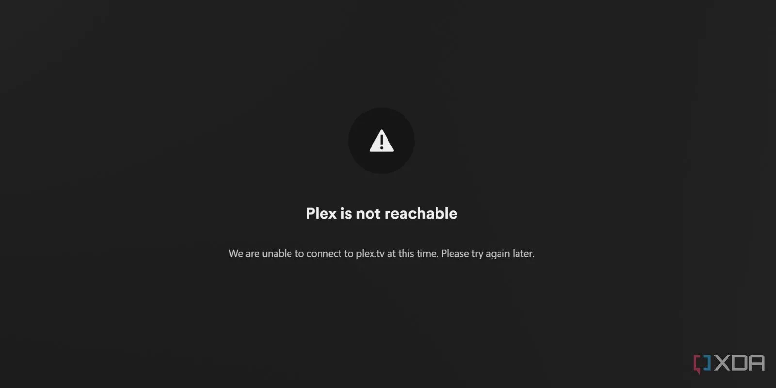 Thông báo lỗi trên Plex khi không có kết nối internet, cho thấy máy chủ không thể truy cập