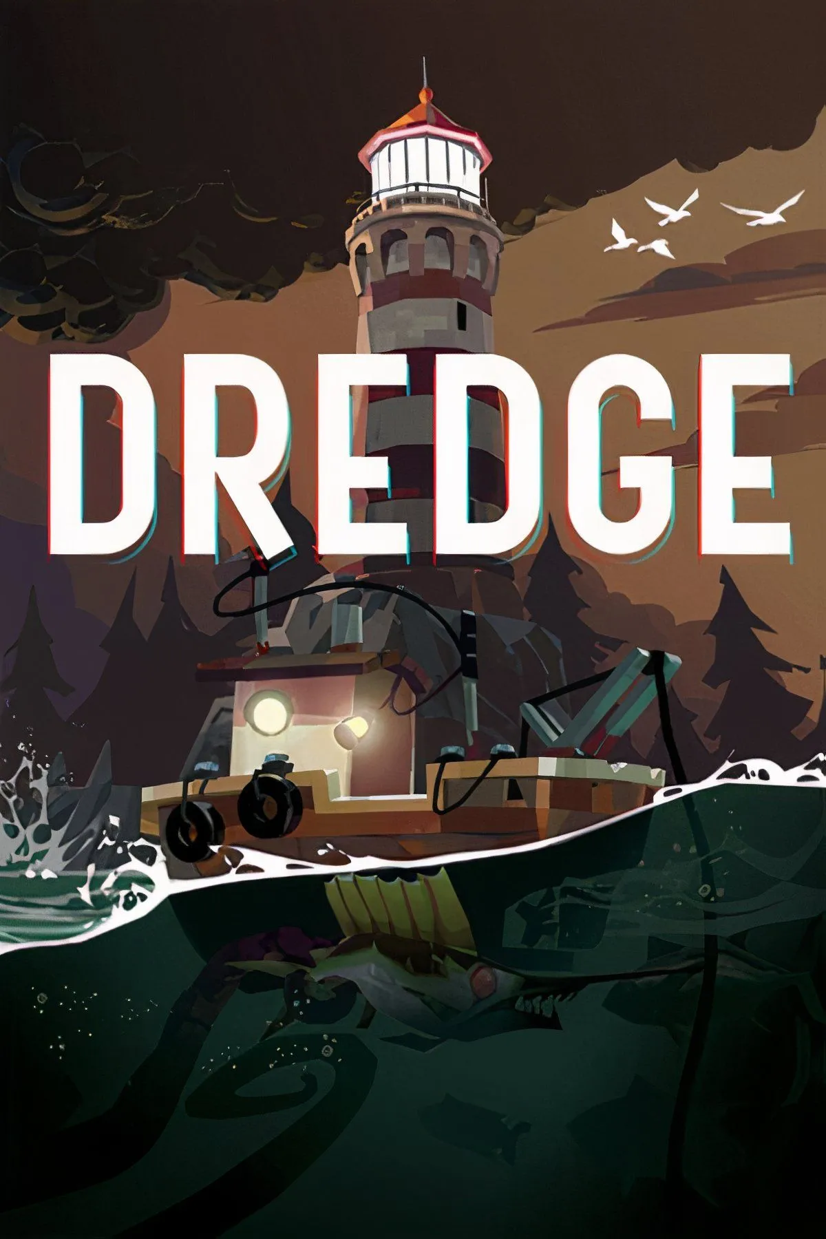 Thuyền đánh cá lênh đênh trên biển trong game Dredge, ẩn chứa yếu tố kinh dị Lovecraftian